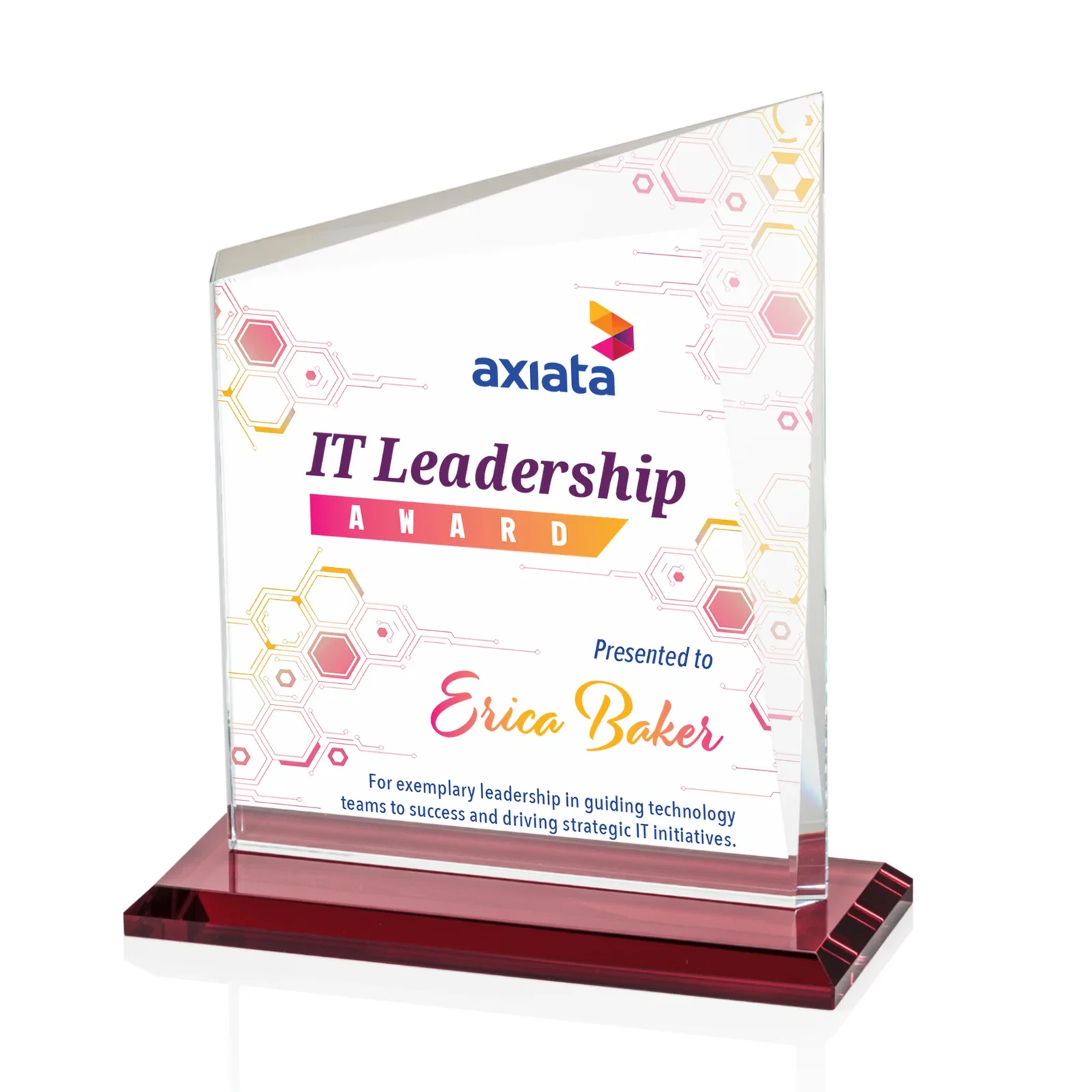 Custom printed Starfire Crystal Peak Panel Award with Beveled Frame, awards for donor appreciation