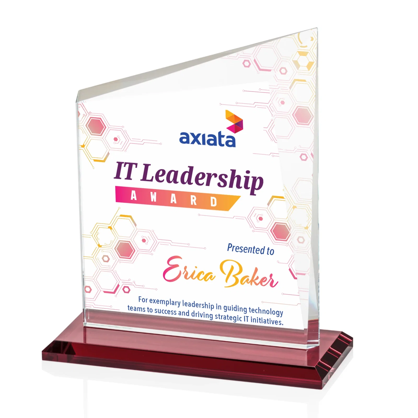 Custom printed Starfire Crystal Peak Panel Award with Beveled Frame, awards for graduation ceremonies
