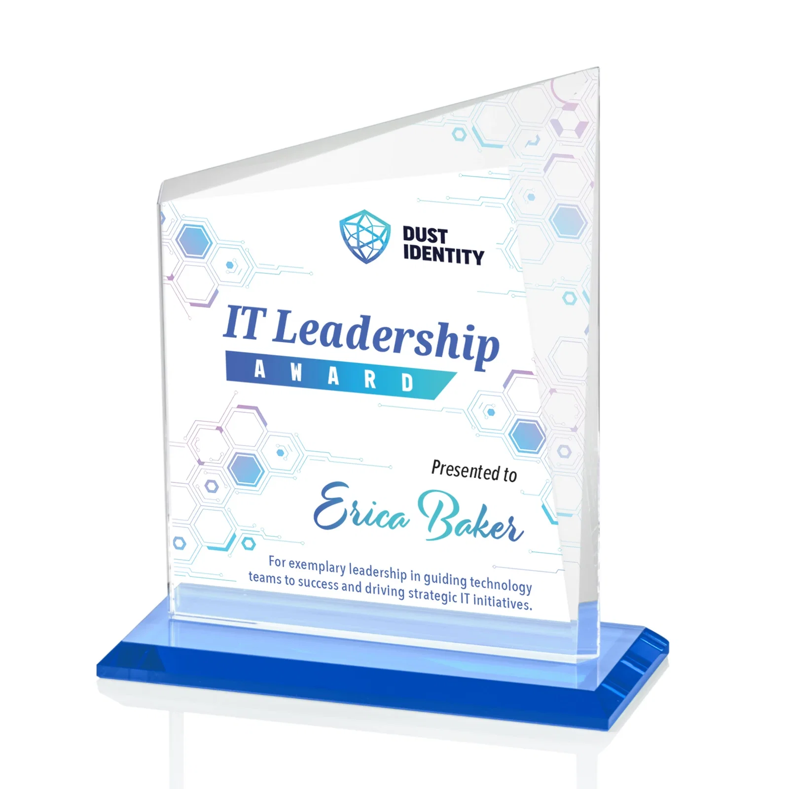 Custom printed Starfire Crystal Peak Panel Award with Beveled Frame, awards for dealer and partner awards