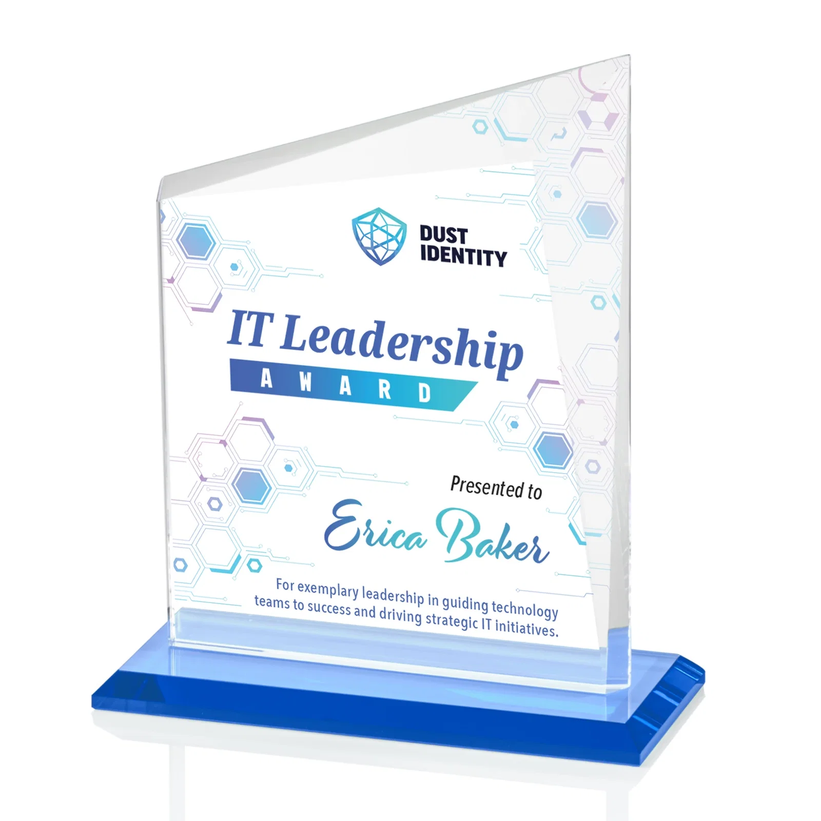 Custom printed Starfire Crystal Peak Panel Award with Beveled Frame, awards for company anniversary events