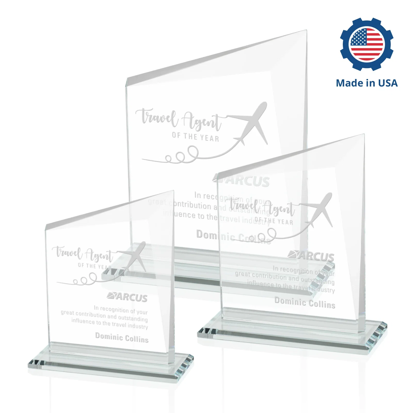 Customized Starfire Crystal Peak Panel Award with Beveled Frame, awards for retirement presentations