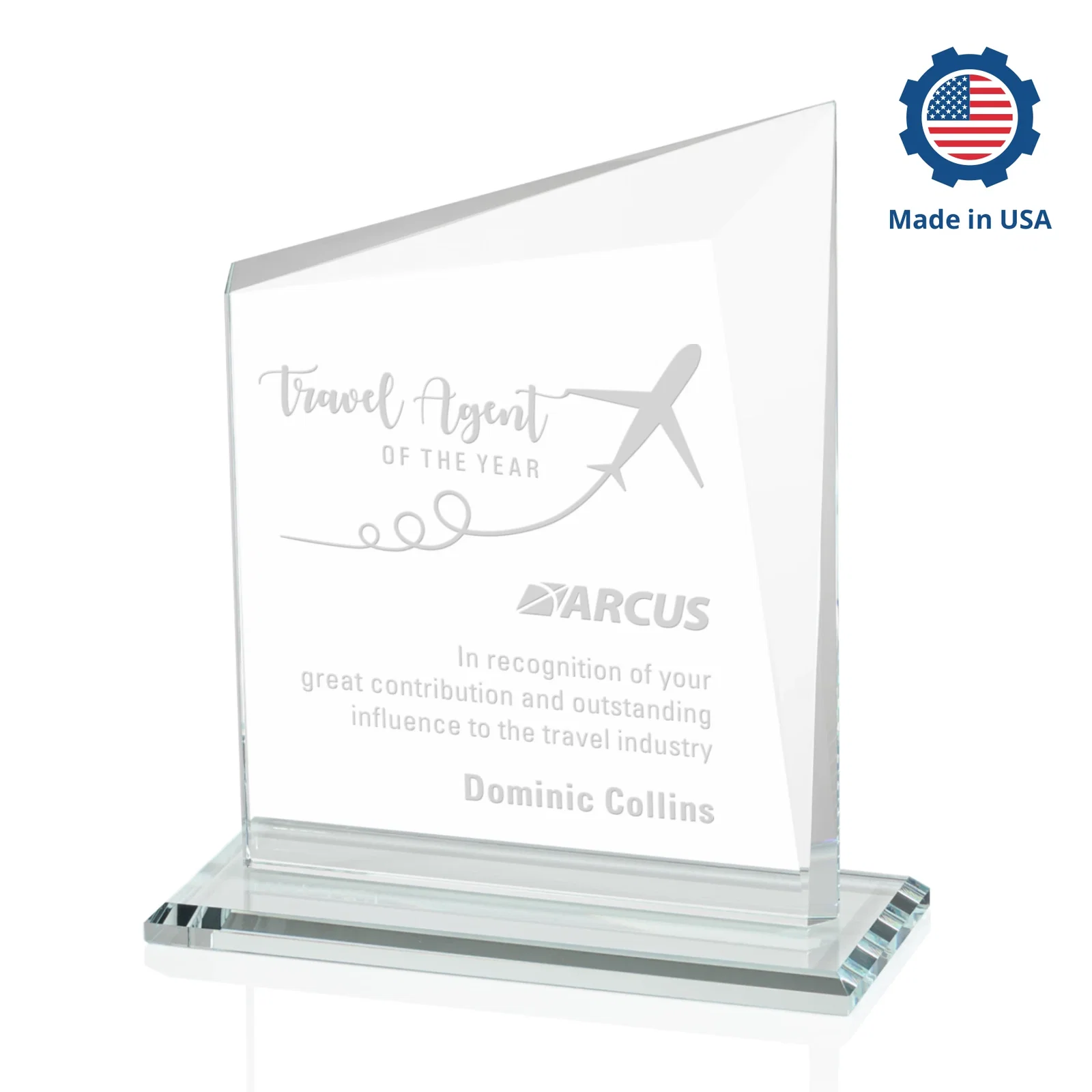Customized Starfire Crystal Peak Panel Award with Beveled Frame, awards for donor appreciation