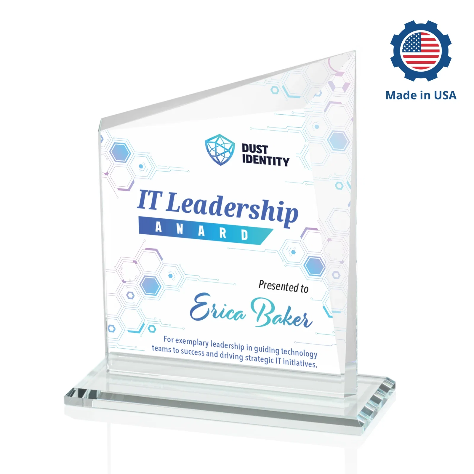 Customized Starfire Crystal Peak Panel Award with Beveled Frame, awards for volunteer appreciation