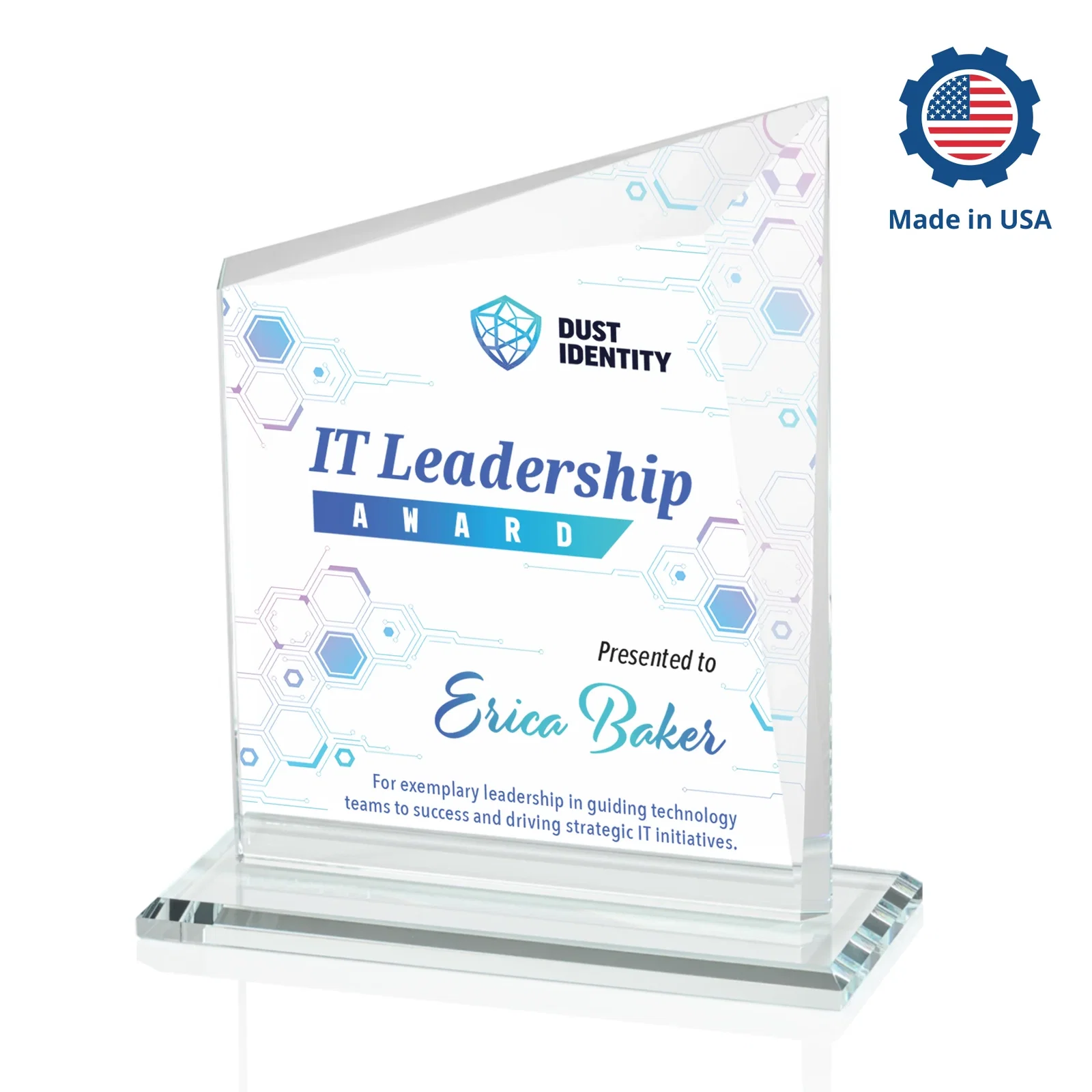 Customized Starfire Crystal Peak Panel Award with Beveled Frame, awards for dealer and partner awards