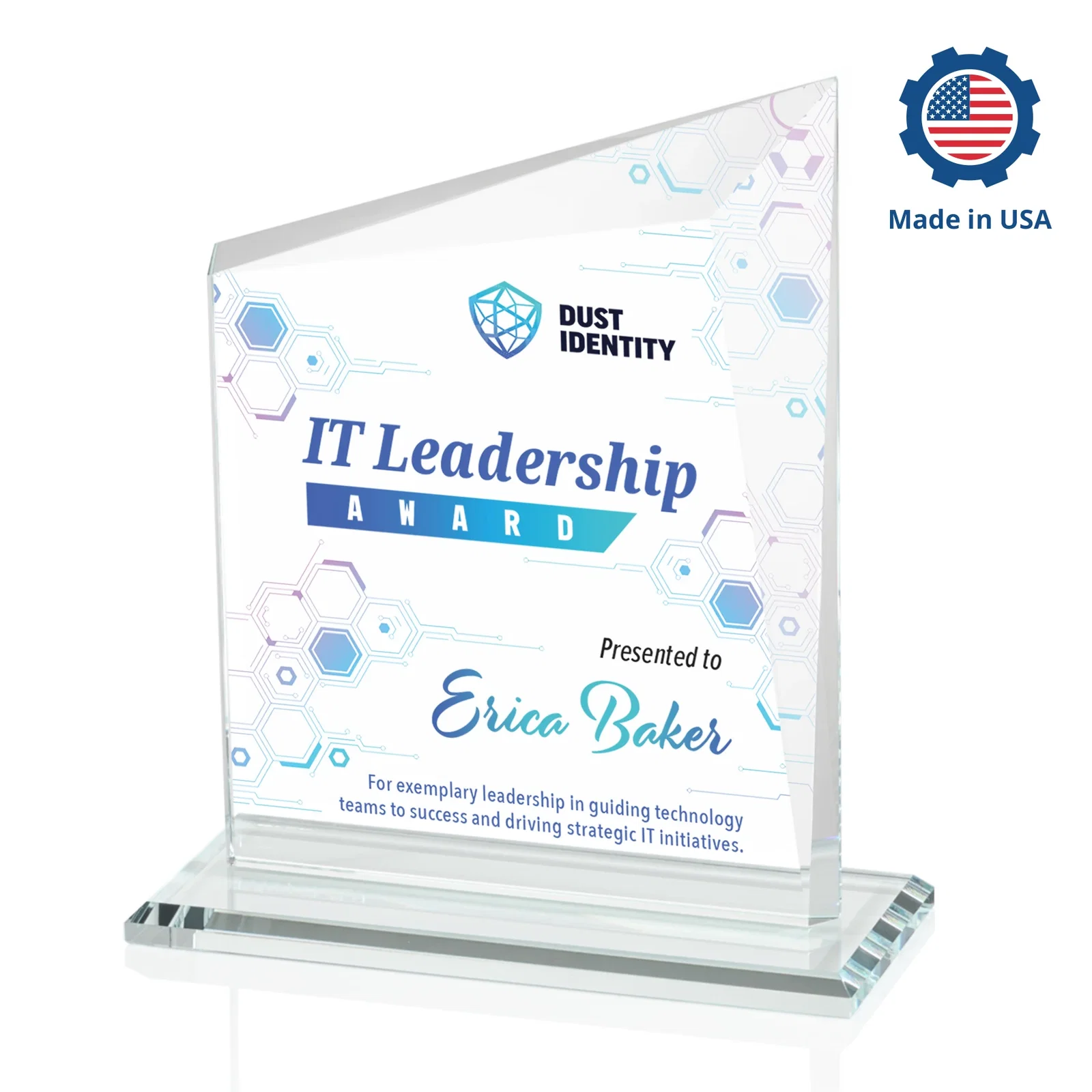 Customized Starfire Crystal Peak Panel Award with Beveled Frame, awards for company anniversary events