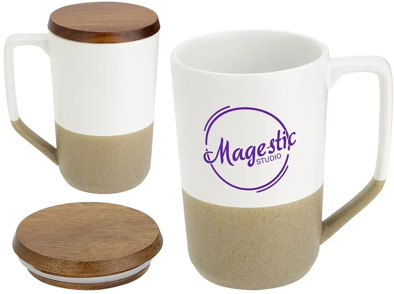 Custom Branded Bellaria 15 oz Ceramic Mug with Wood Lid — view 5