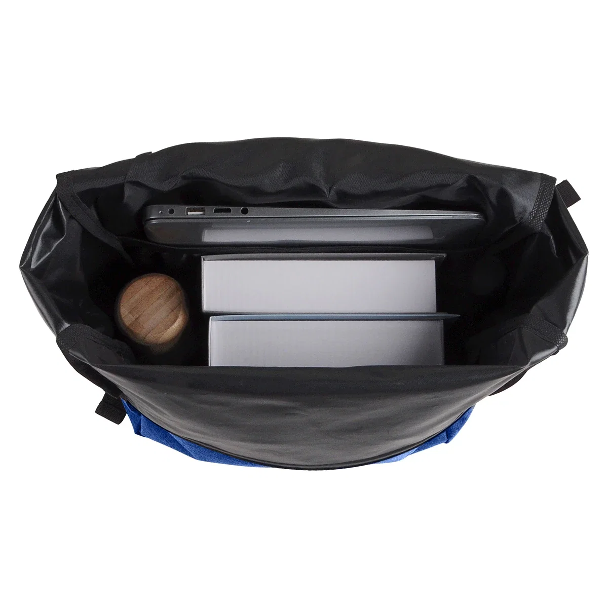 Back view of the branded Bellerive Roll Top Backpack showing the shoulder straps