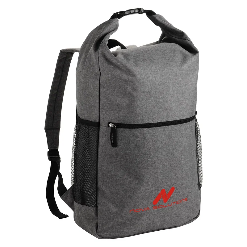 Bellerive Roll Top Backpack in use, worn on the shoulder