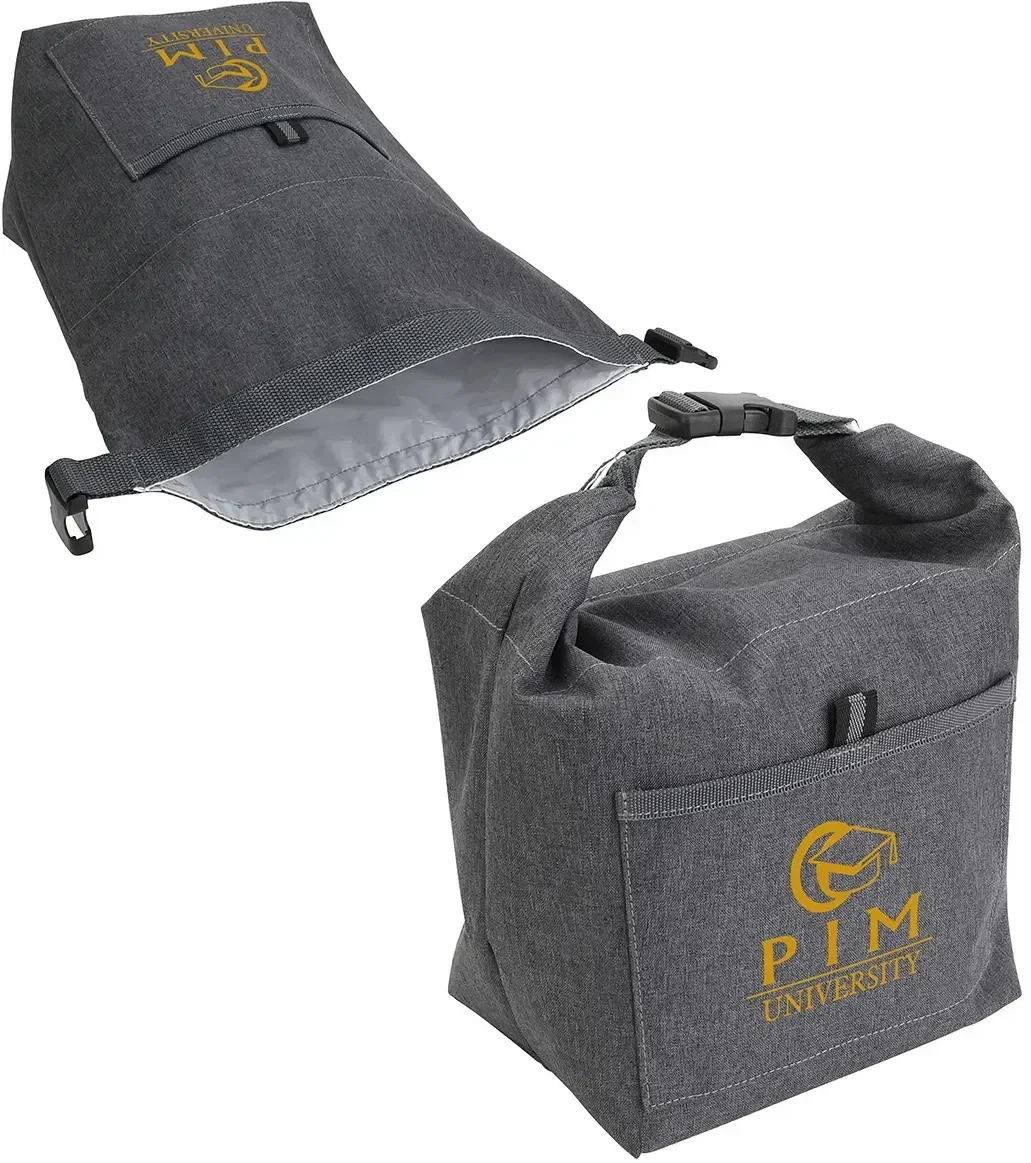 Custom logo Bellevue insulated lunch bag open interior, detail view