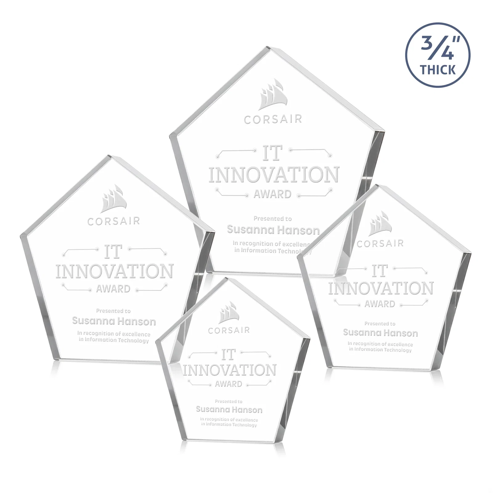 Custom Starfire Crystal Pentagon Award With Precision-Cut Edges, desk awards for employee recognition
