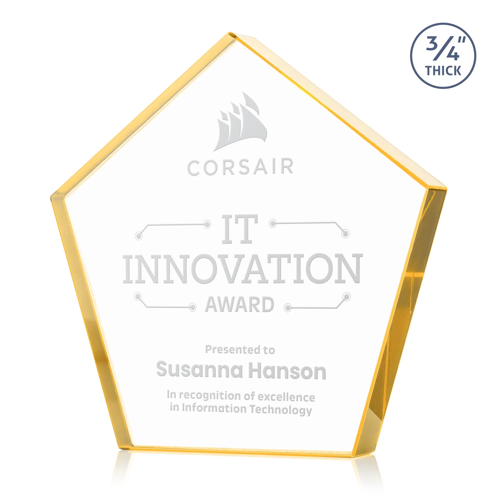 Custom Starfire Crystal Pentagon Award With Precision-Cut Edges, desk awards for volunteer appreciation