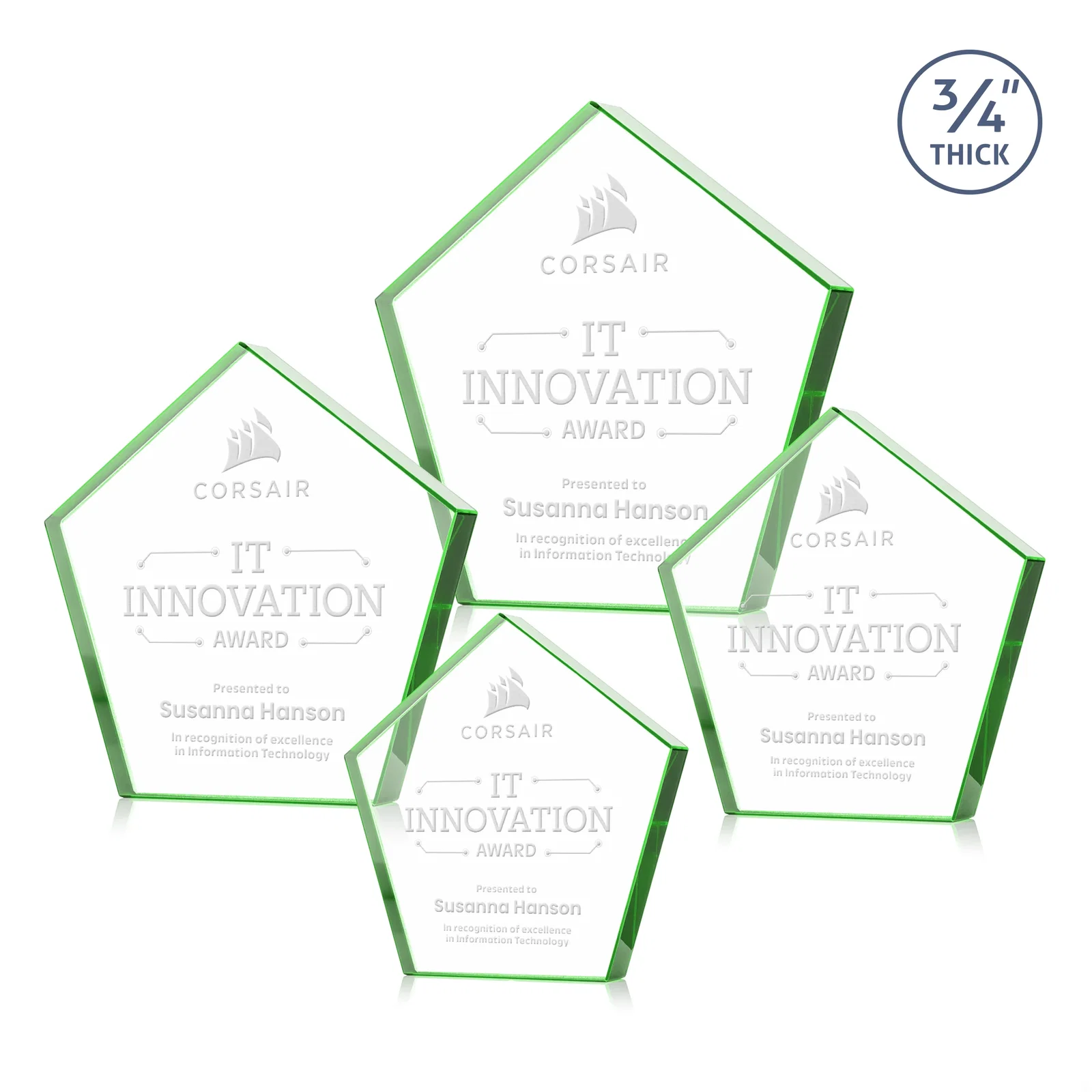 Custom Starfire Crystal Pentagon Award With Precision-Cut Edges, desk awards for dealer and partner awards