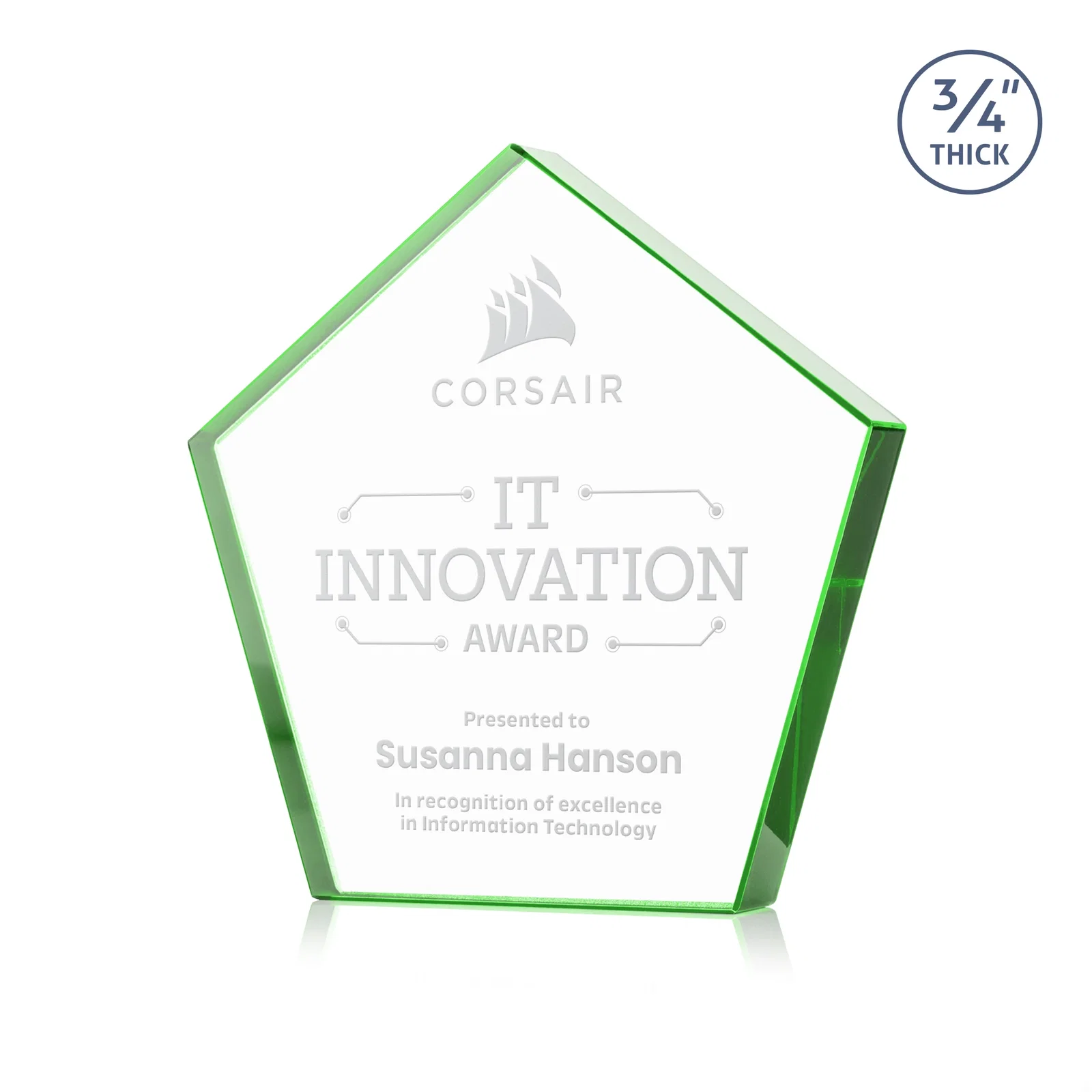 Custom Starfire Crystal Pentagon Award With Precision-Cut Edges, desk awards for company anniversary events