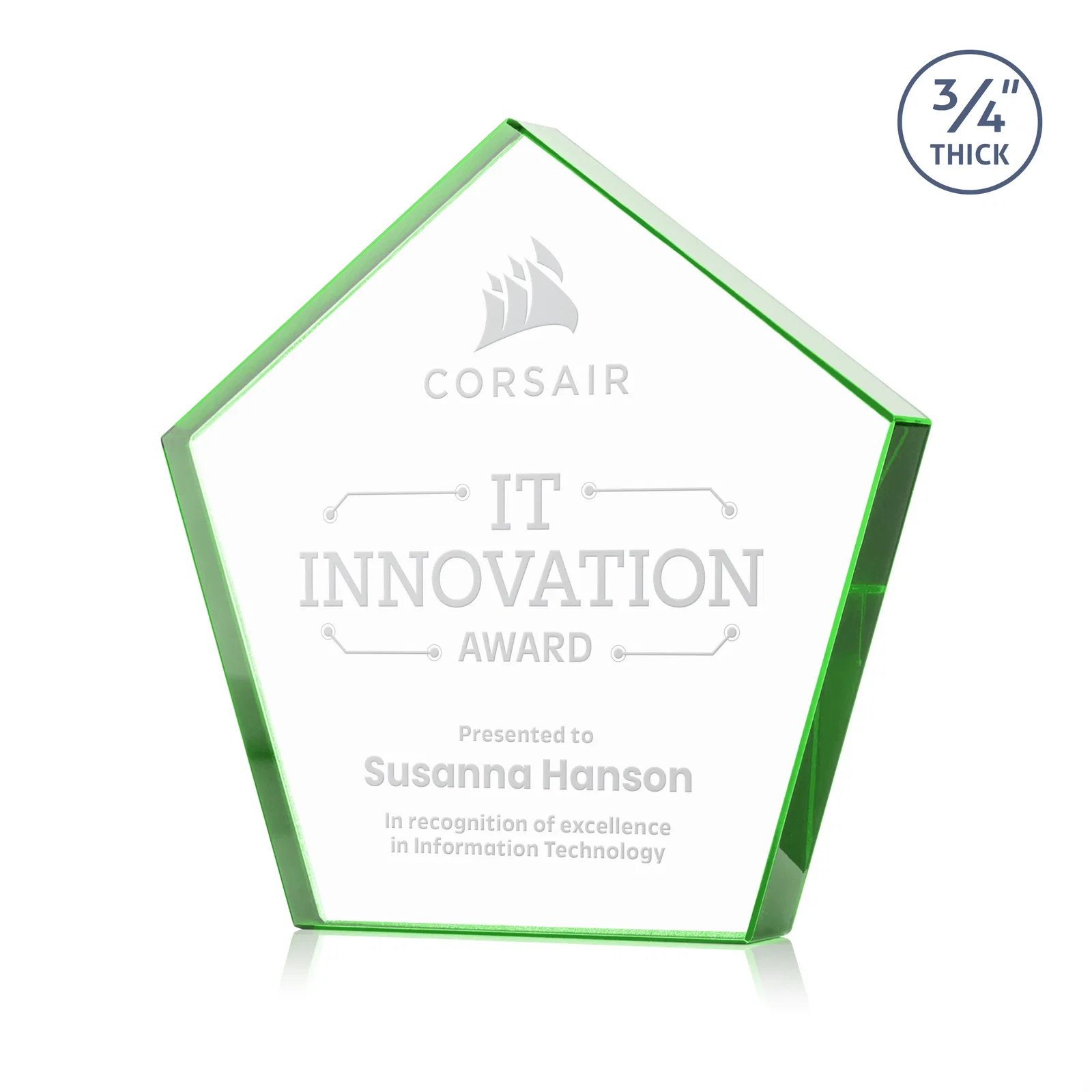 Personalized Starfire Crystal Pentagon Award With Precision-Cut Edges, desk awards for employee recognition