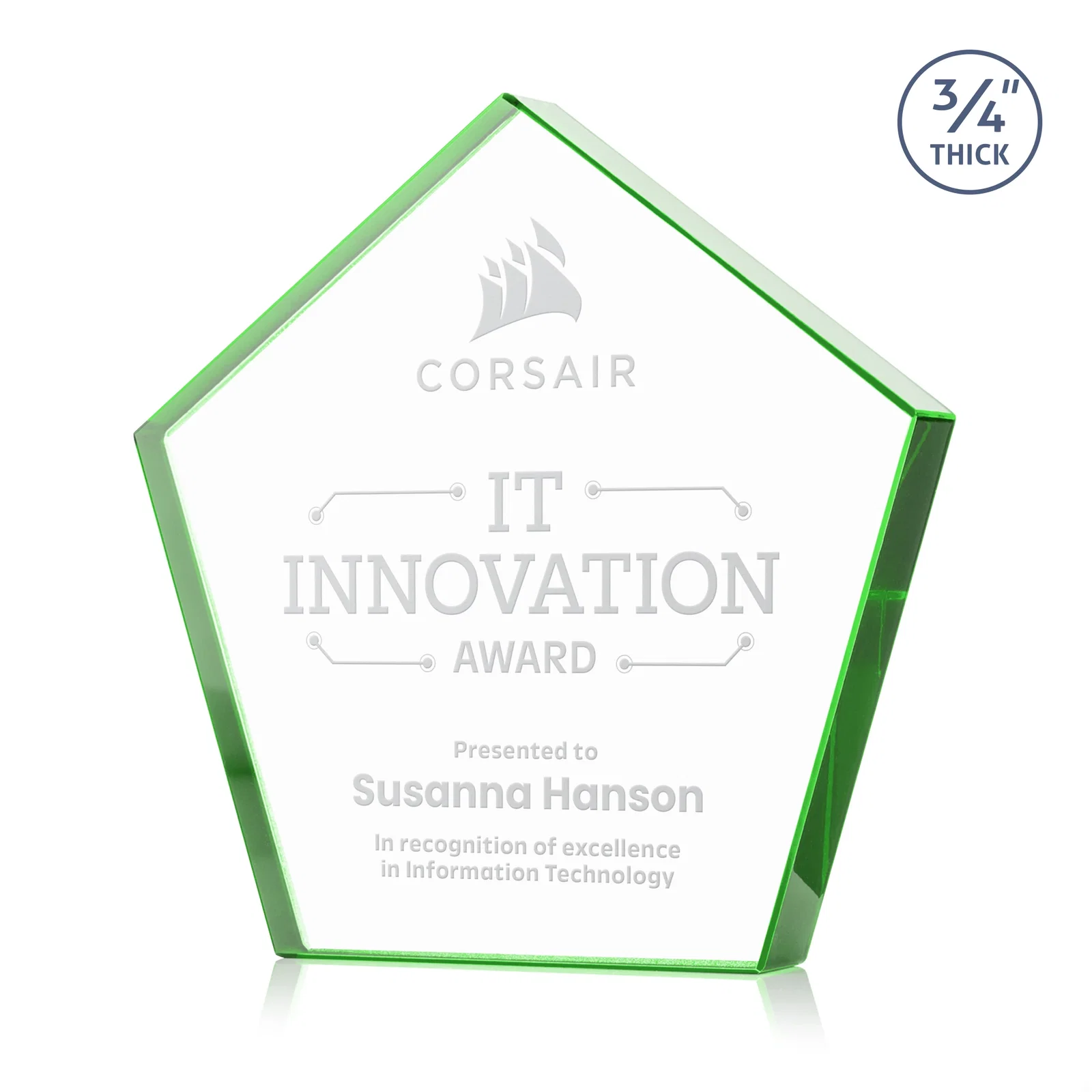 Personalized Starfire Crystal Pentagon Award With Precision-Cut Edges, desk awards for corporate award ceremonies