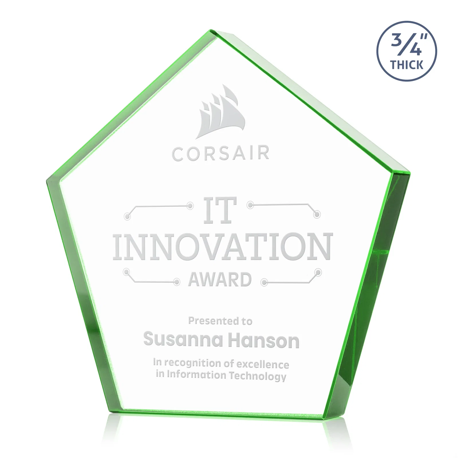 Personalized Starfire Crystal Pentagon Award With Precision-Cut Edges, desk awards for service anniversary gifts