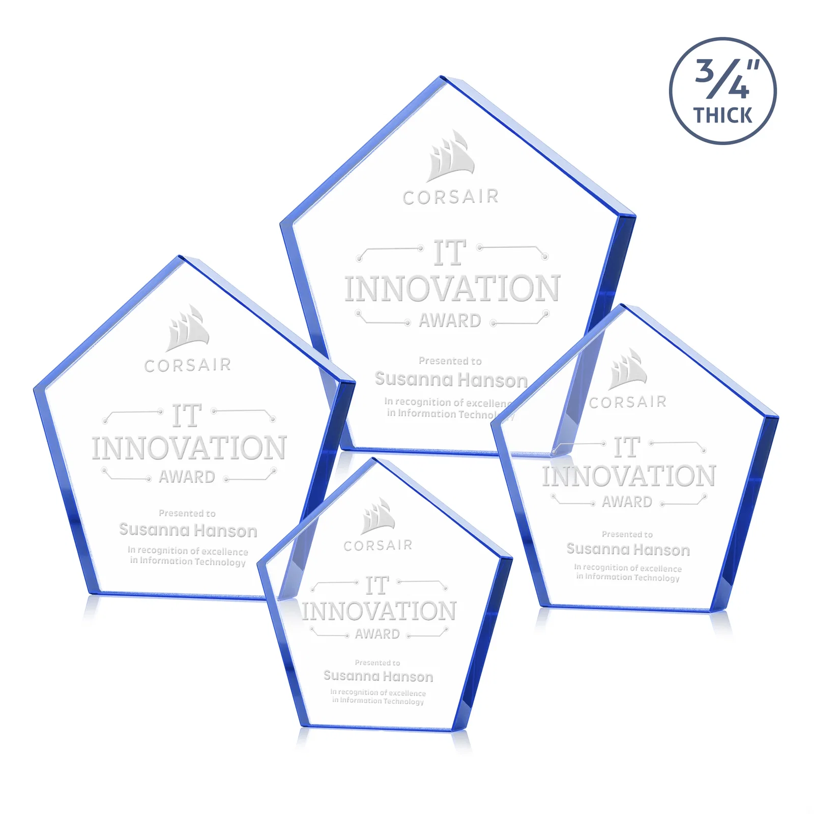 Personalized Starfire Crystal Pentagon Award With Precision-Cut Edges, desk awards for sales achievement awards