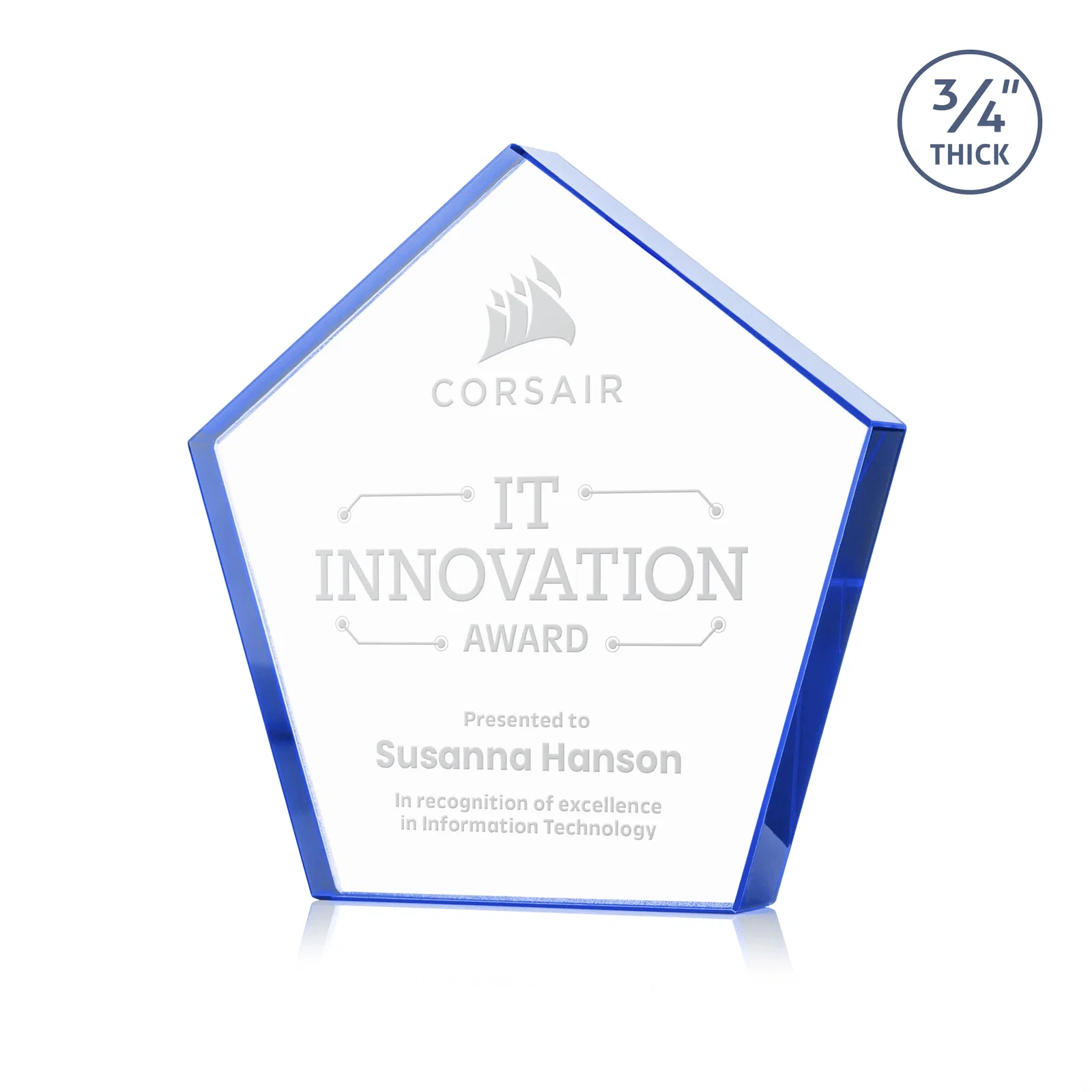 Personalized Starfire Crystal Pentagon Award With Precision-Cut Edges, desk awards for retirement presentations