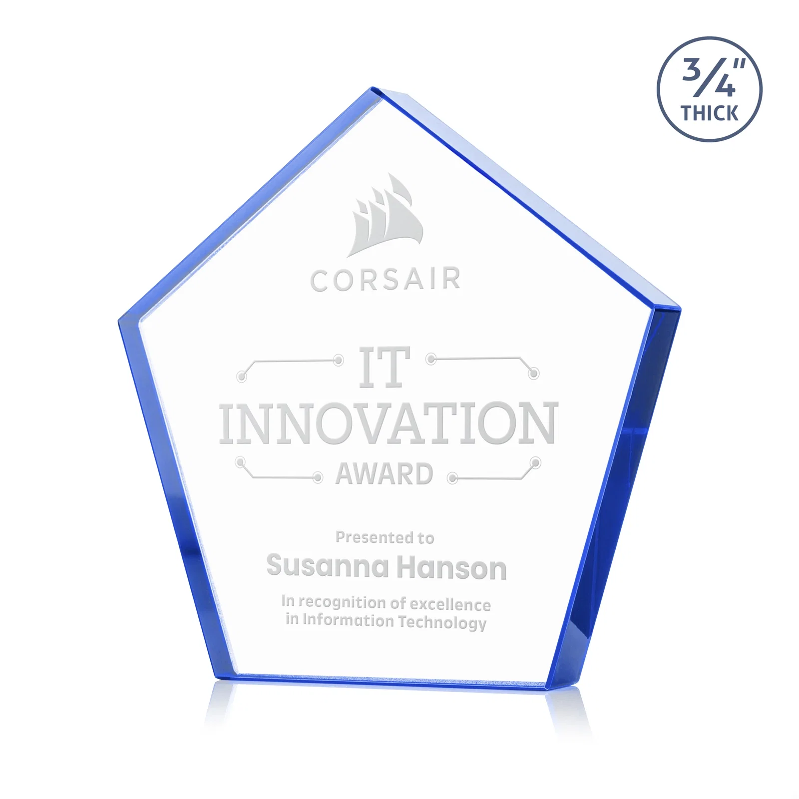 Personalized Starfire Crystal Pentagon Award With Precision-Cut Edges, desk awards for team milestone celebrations