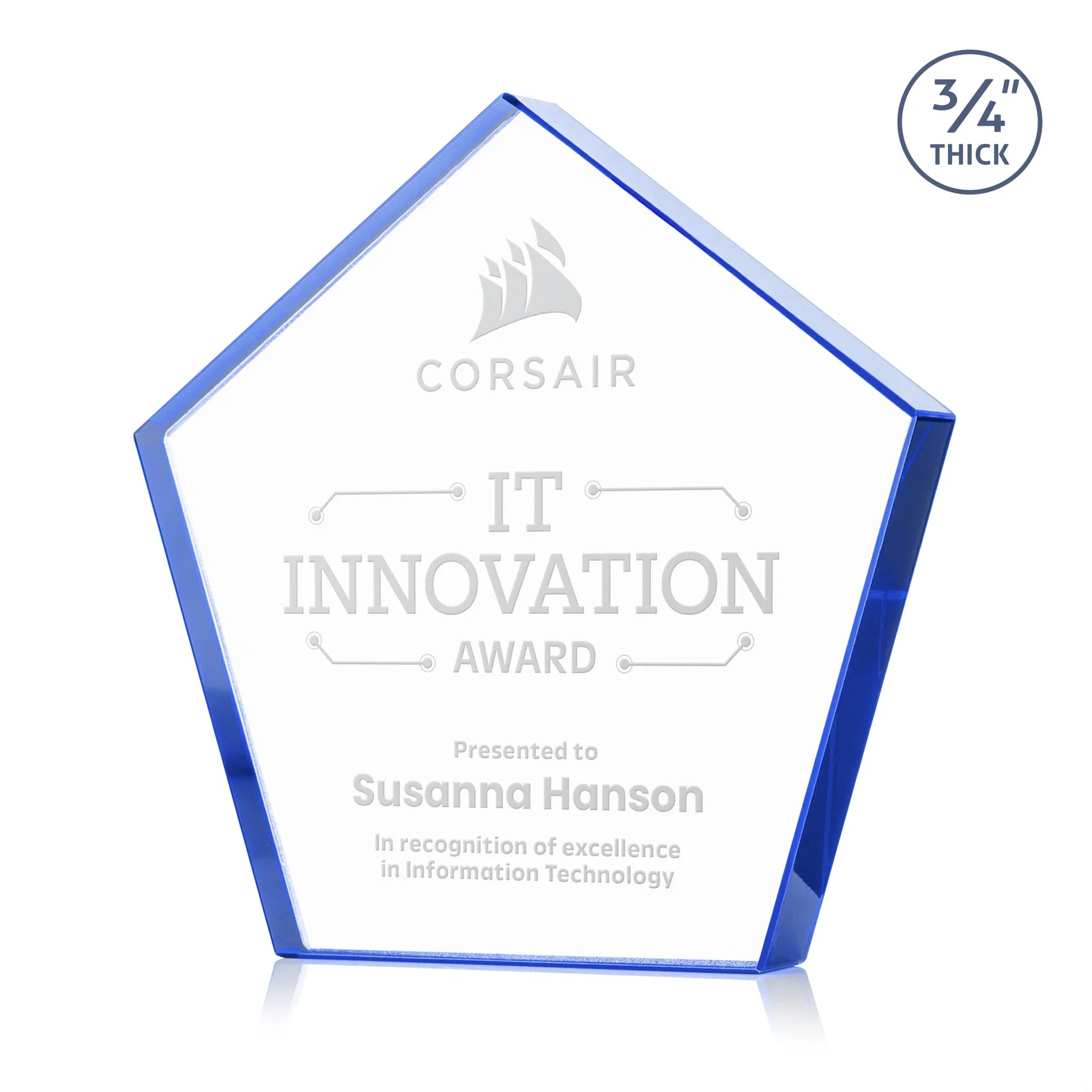 Personalized Starfire Crystal Pentagon Award With Precision-Cut Edges, desk awards for donor appreciation