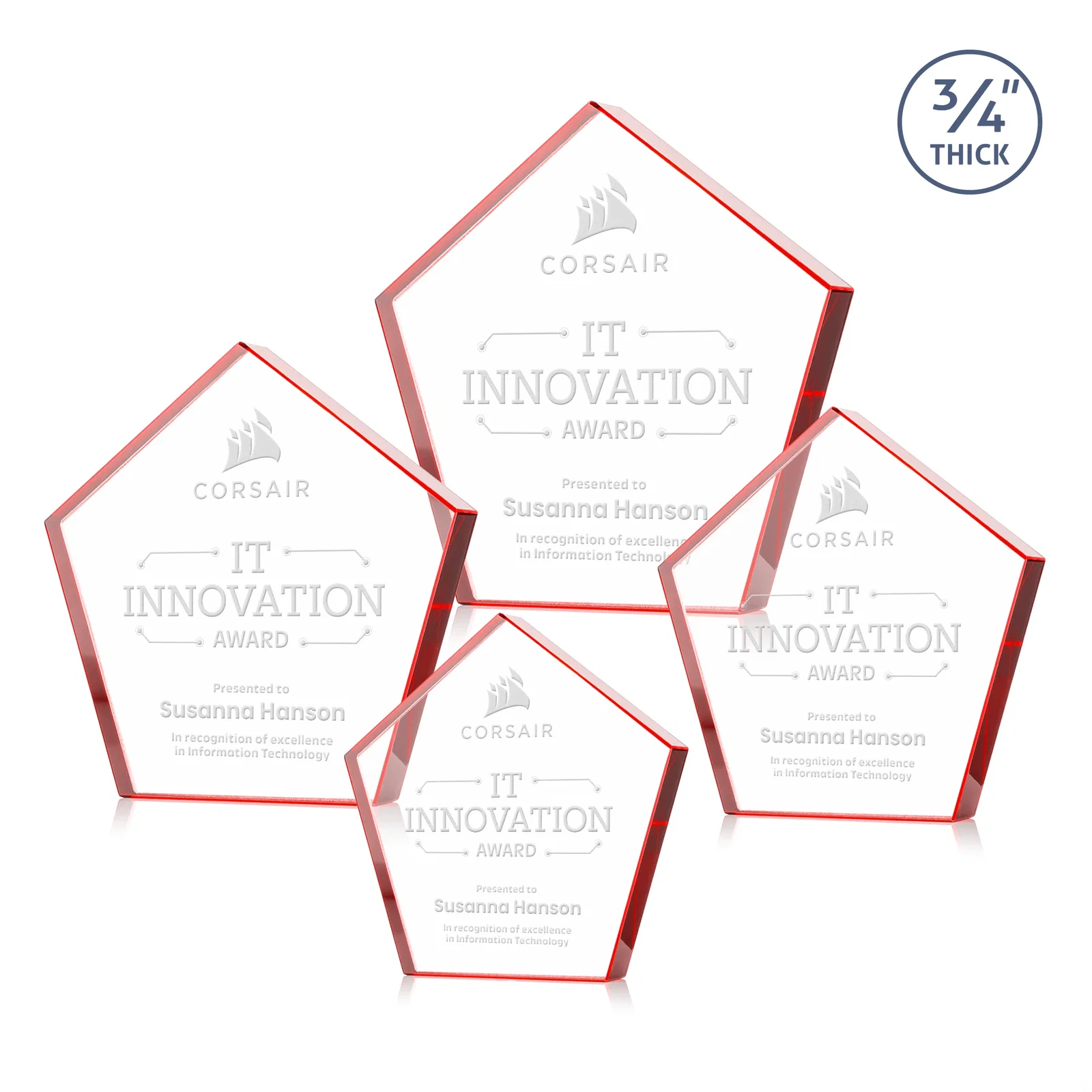 Personalized Starfire Crystal Pentagon Award With Precision-Cut Edges, desk awards for volunteer appreciation