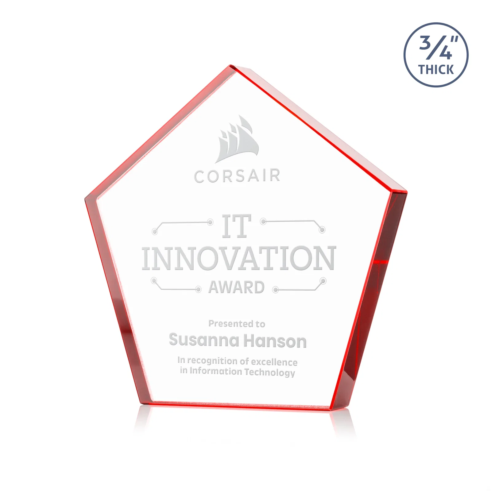 Personalized Starfire Crystal Pentagon Award With Precision-Cut Edges, desk awards for dealer and partner awards