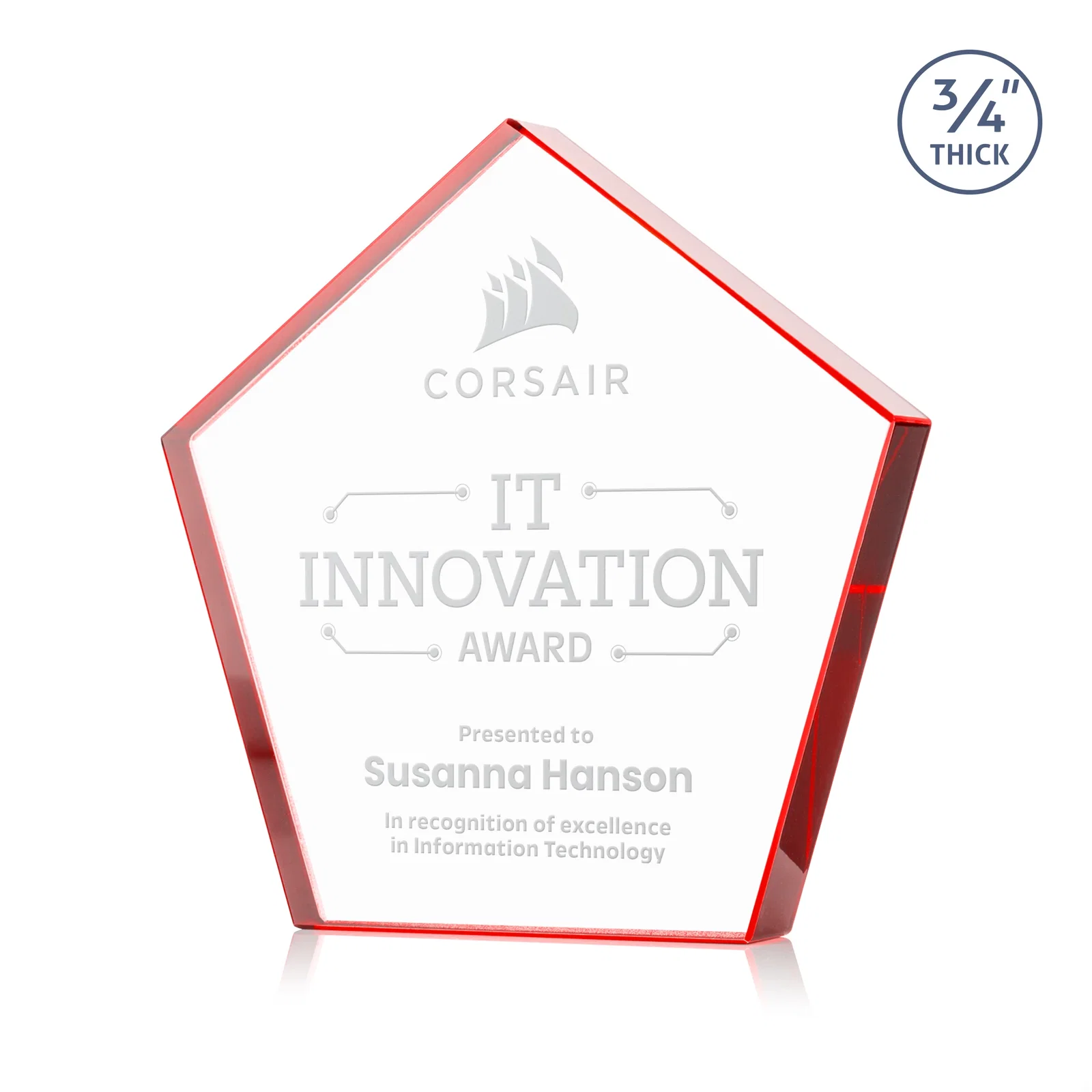 Personalized Starfire Crystal Pentagon Award With Precision-Cut Edges, desk awards for company anniversary events