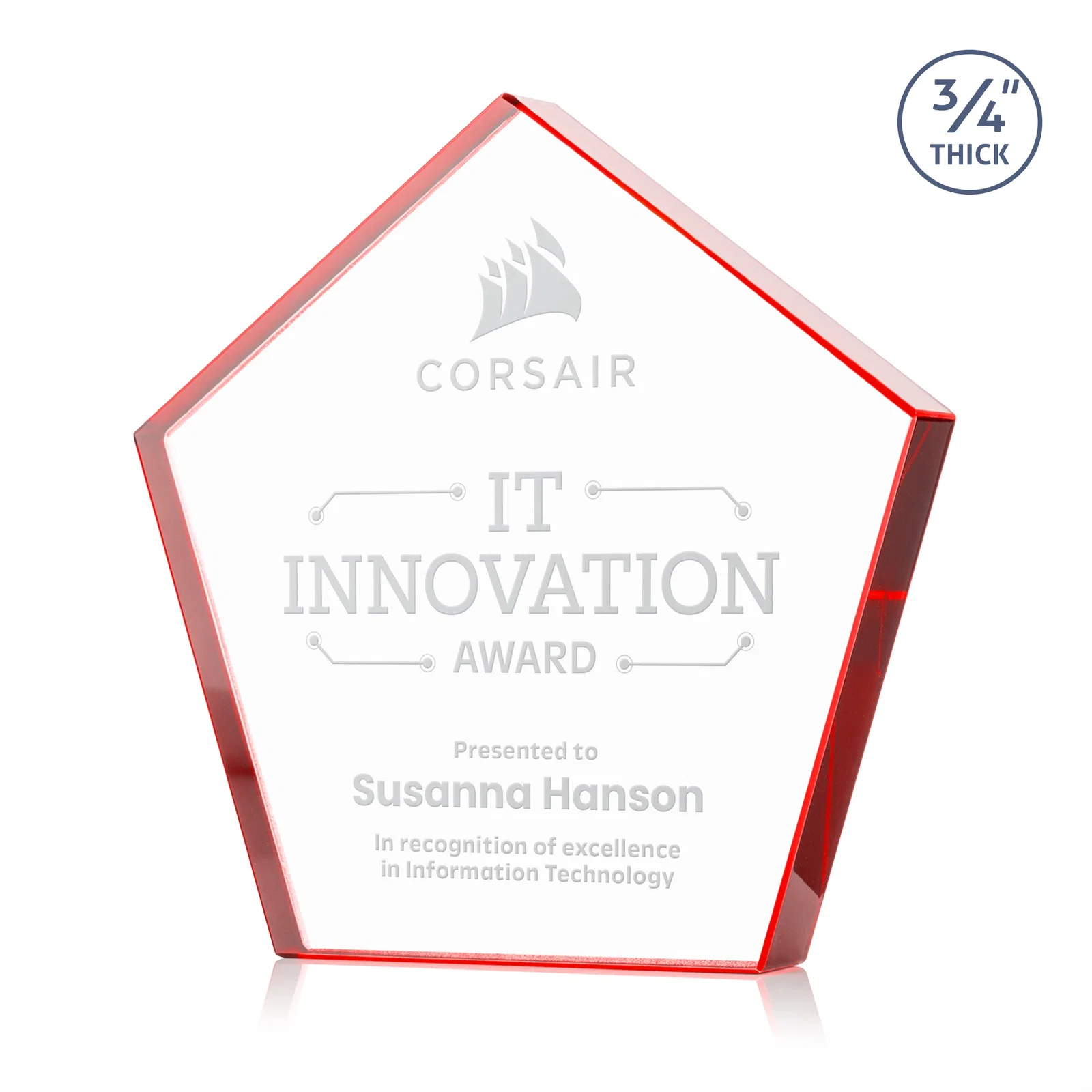 Promotional Starfire Crystal Pentagon Award With Precision-Cut Edges, desk awards for employee recognition