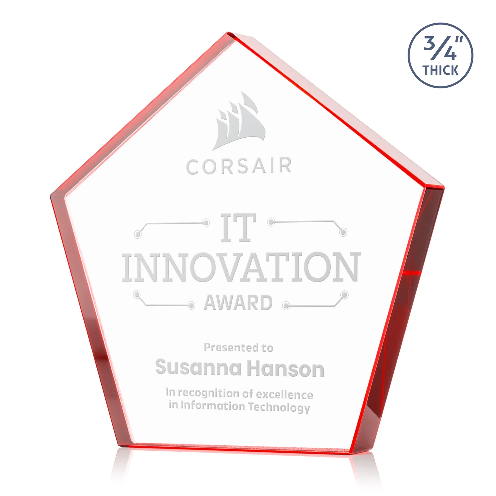 Promotional Starfire Crystal Pentagon Award With Precision-Cut Edges, desk awards for corporate award ceremonies