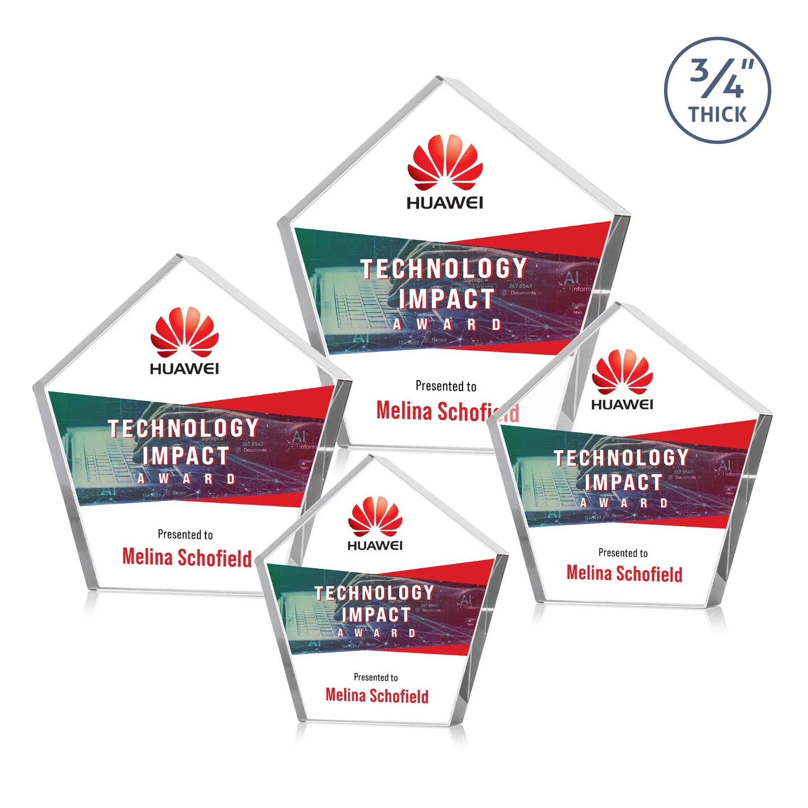 Promotional Starfire Crystal Pentagon Award With Precision-Cut Edges, desk awards for service anniversary gifts