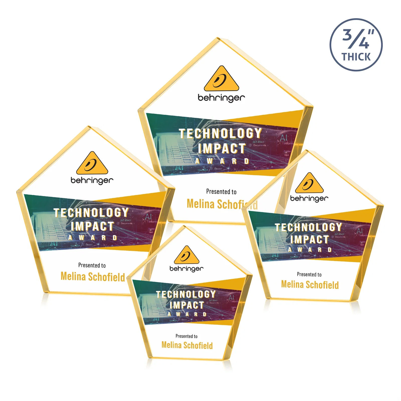 Promotional Starfire Crystal Pentagon Award With Precision-Cut Edges, desk awards for graduation ceremonies