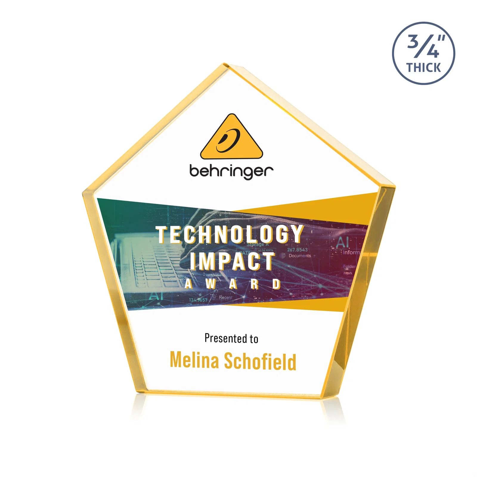Promotional Starfire Crystal Pentagon Award With Precision-Cut Edges, desk awards for safety achievement programs