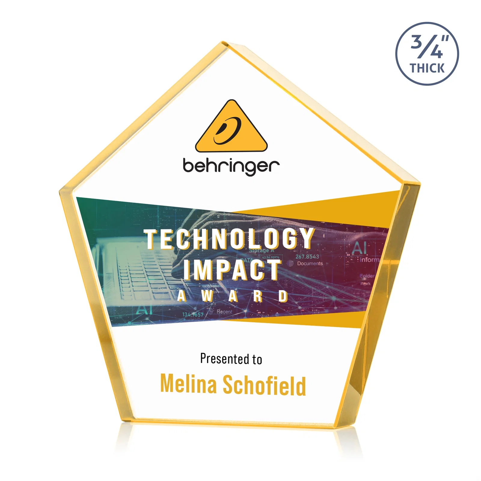Promotional Starfire Crystal Pentagon Award With Precision-Cut Edges, desk awards for dealer and partner awards
