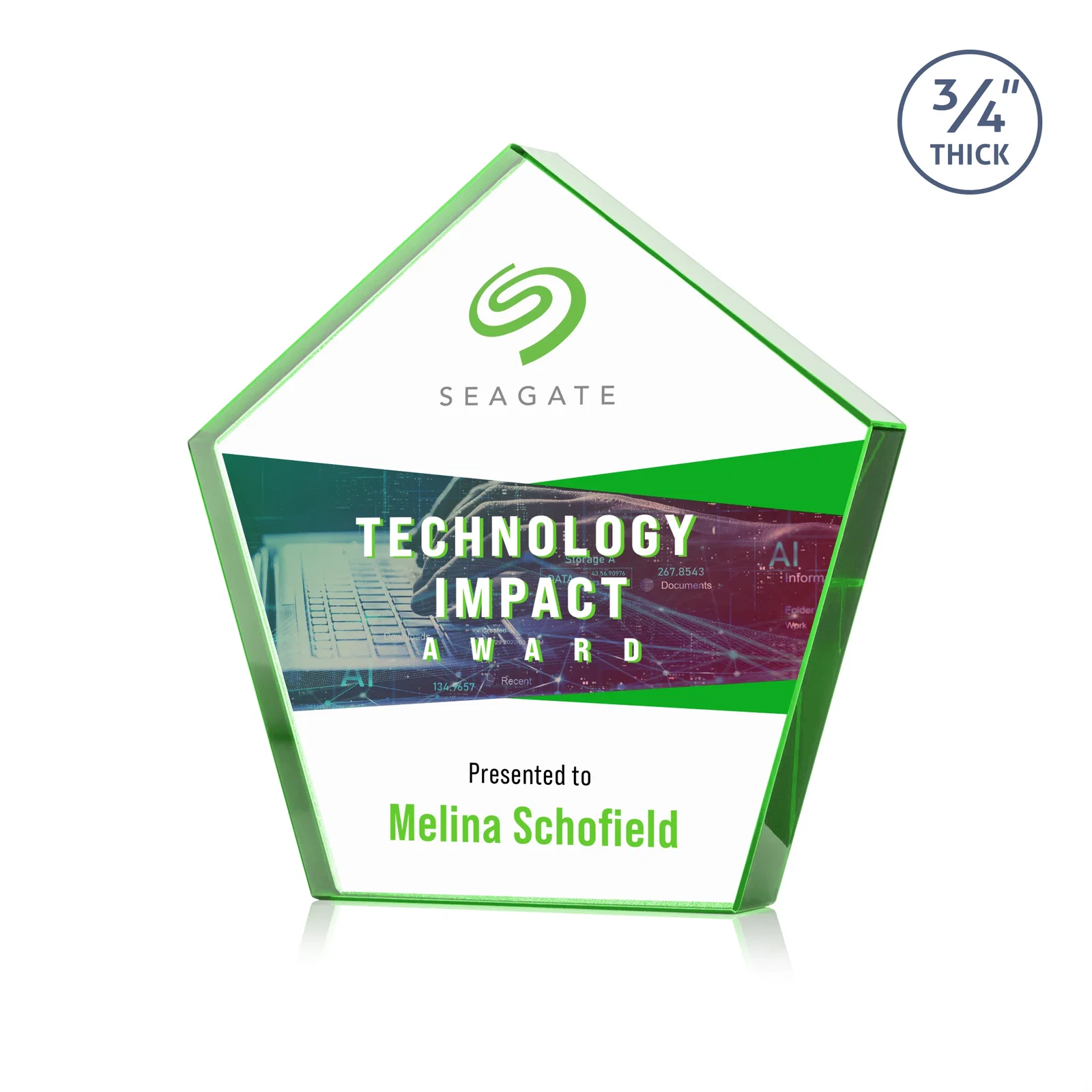 Branded Starfire Crystal Pentagon Award With Precision-Cut Edges, desk awards for corporate award ceremonies