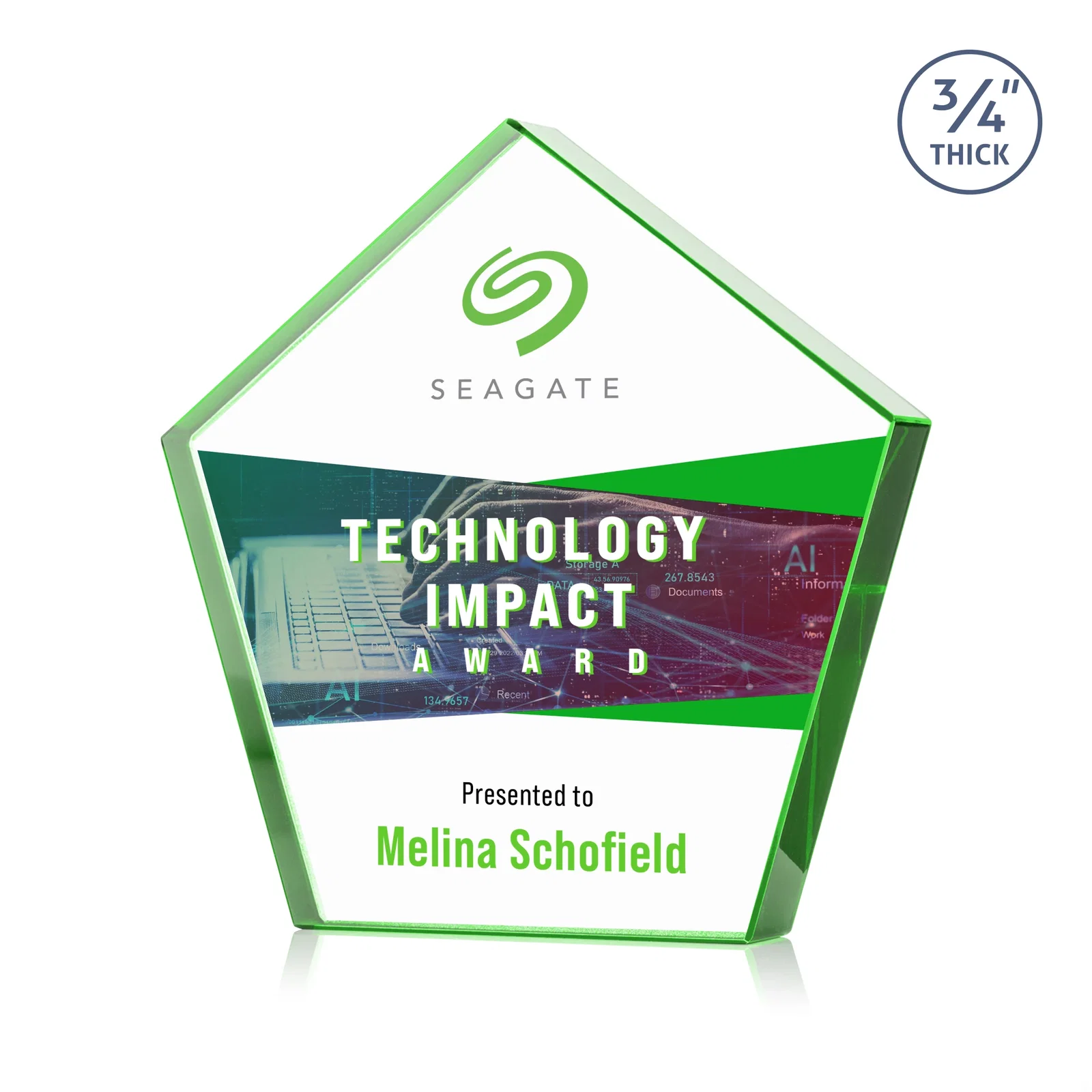 Branded Starfire Crystal Pentagon Award With Precision-Cut Edges, desk awards for service anniversary gifts