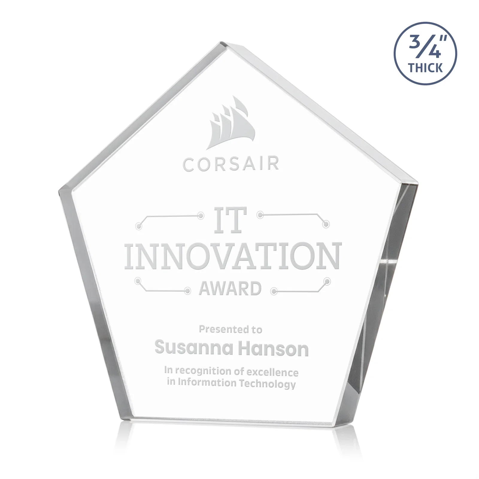Custom Starfire Crystal Pentagon Award With Precision-Cut Edges, desk awards for sales achievement awards