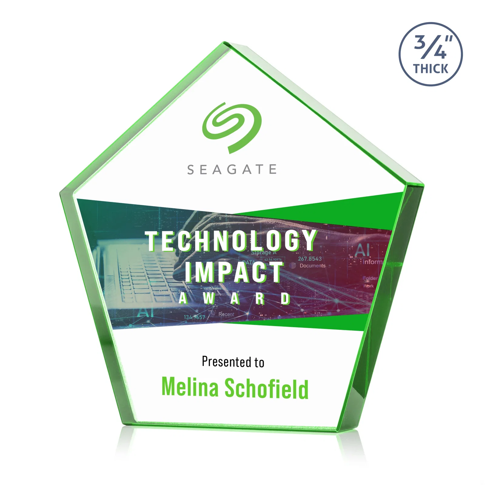 Branded Starfire Crystal Pentagon Award With Precision-Cut Edges, desk awards for sales achievement awards