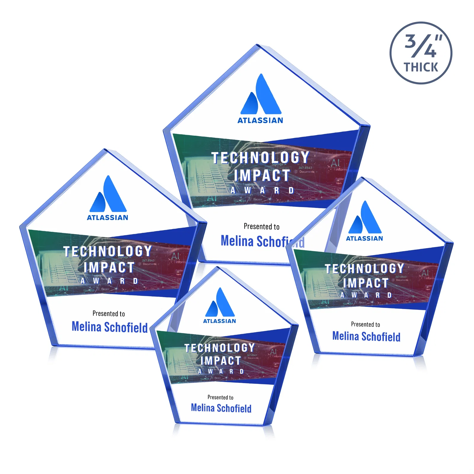 Branded Starfire Crystal Pentagon Award With Precision-Cut Edges, desk awards for team milestone celebrations