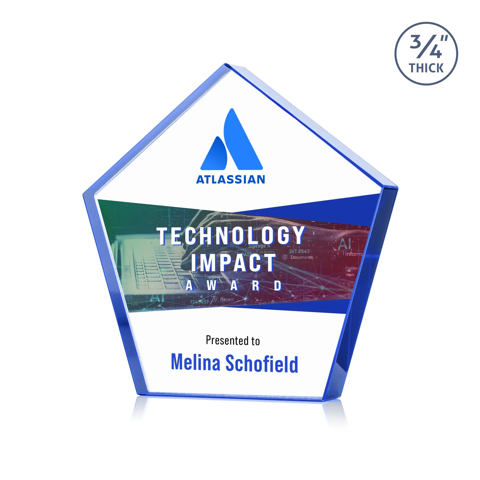 Branded Starfire Crystal Pentagon Award With Precision-Cut Edges, desk awards for donor appreciation