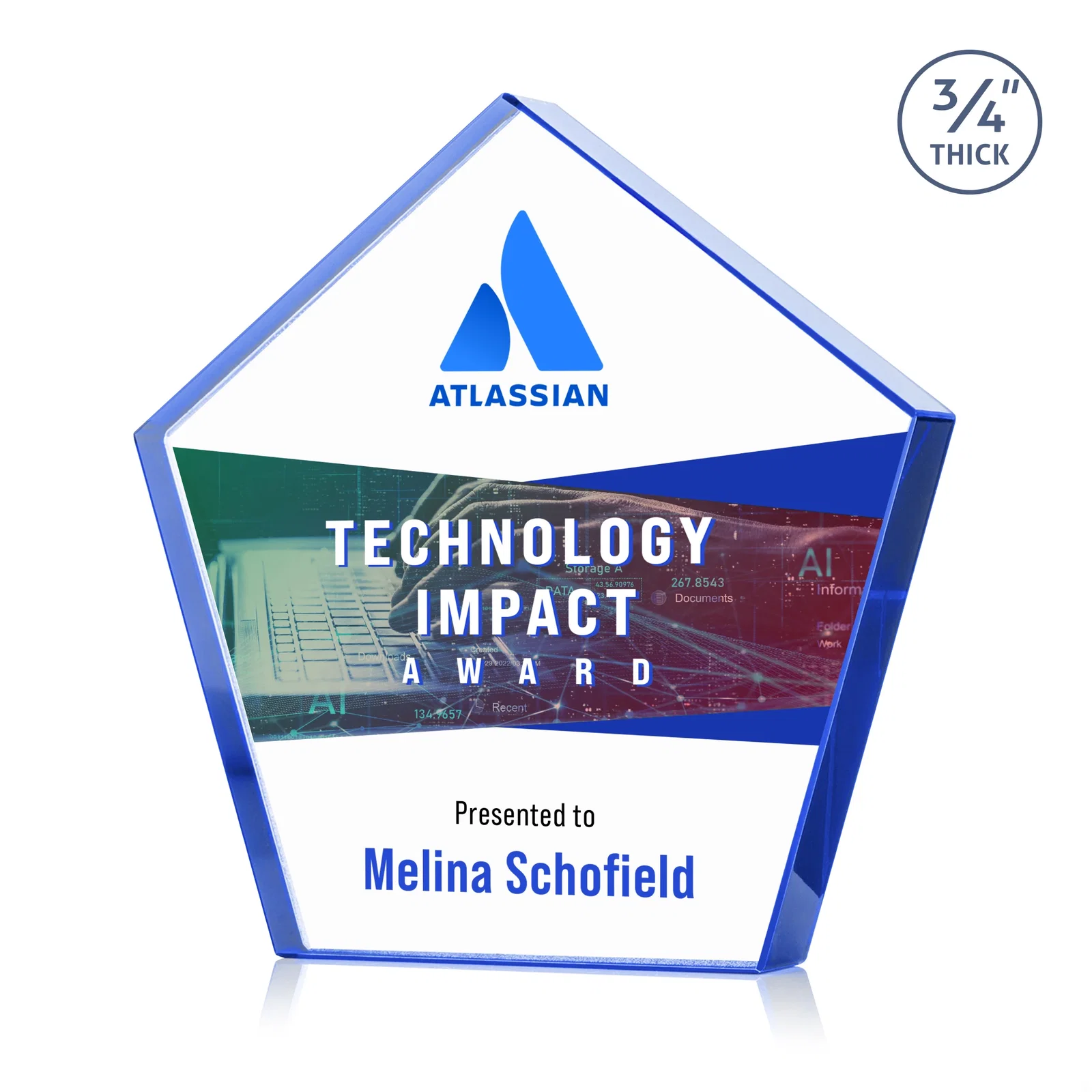 Branded Starfire Crystal Pentagon Award With Precision-Cut Edges, desk awards for safety achievement programs