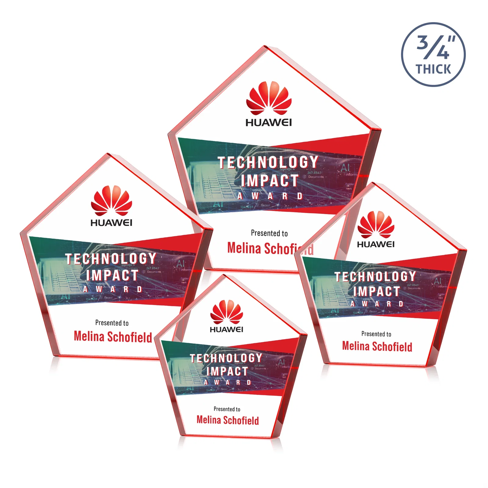 Branded Starfire Crystal Pentagon Award With Precision-Cut Edges, desk awards for dealer and partner awards