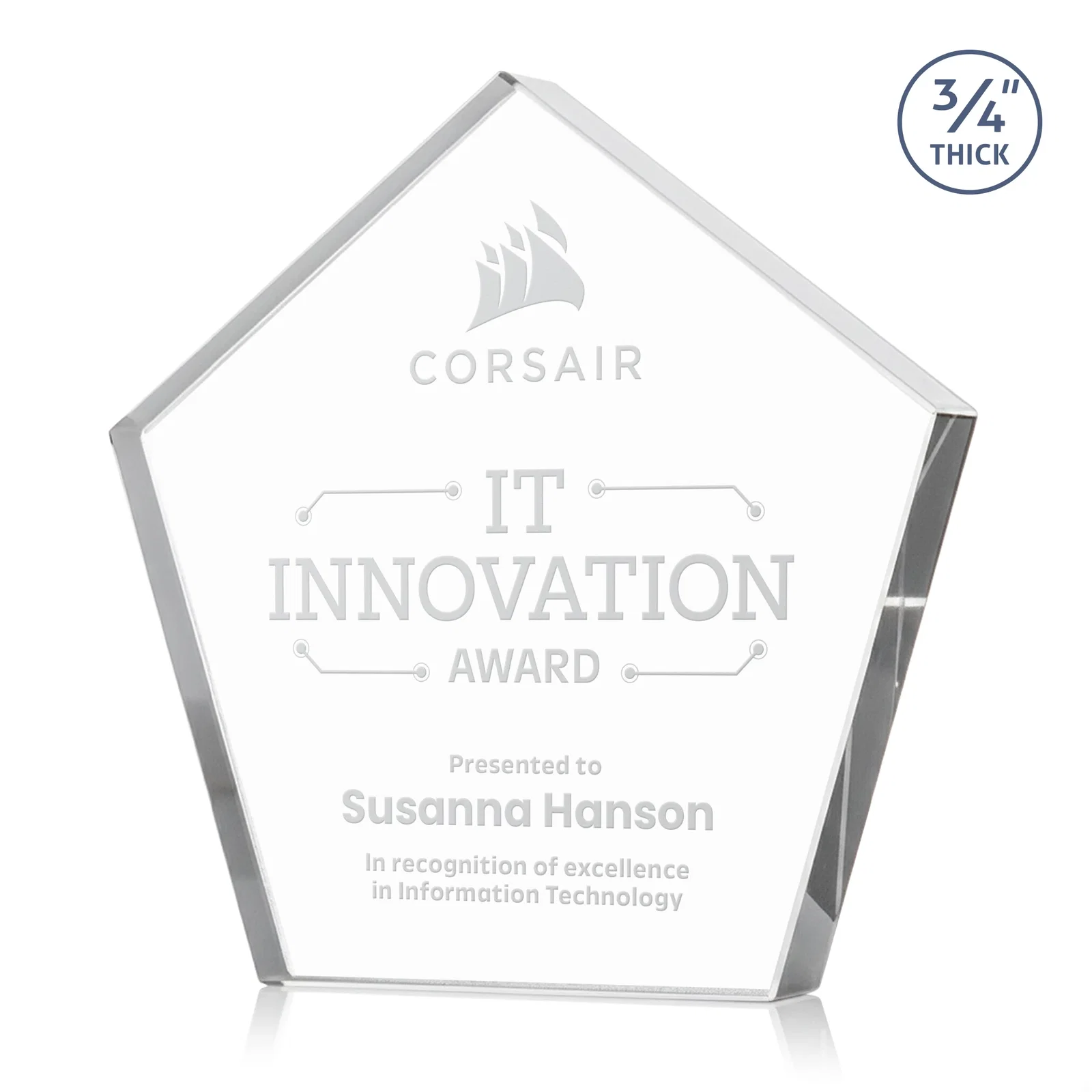 Custom Starfire Crystal Pentagon Award With Precision-Cut Edges, desk awards for retirement presentations