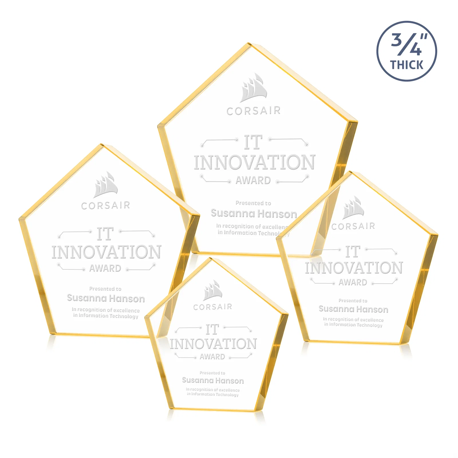 Custom Starfire Crystal Pentagon Award With Precision-Cut Edges, desk awards for team milestone celebrations