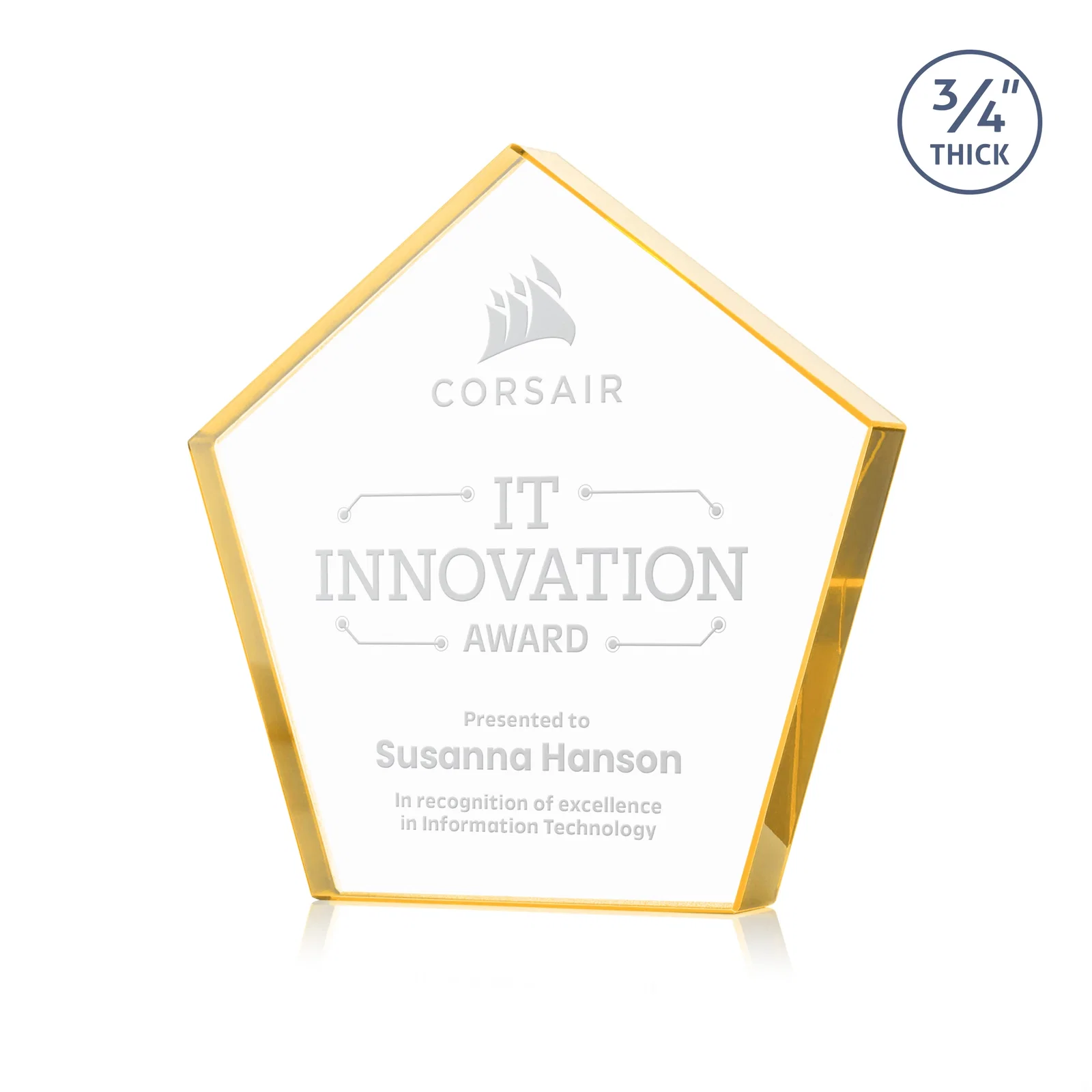 Custom Starfire Crystal Pentagon Award With Precision-Cut Edges, desk awards for donor appreciation