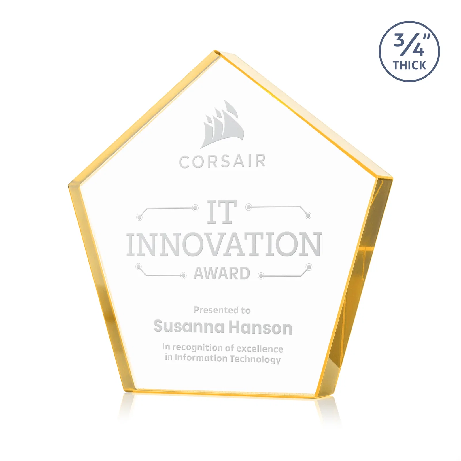 Custom Starfire Crystal Pentagon Award With Precision-Cut Edges, desk awards for graduation ceremonies