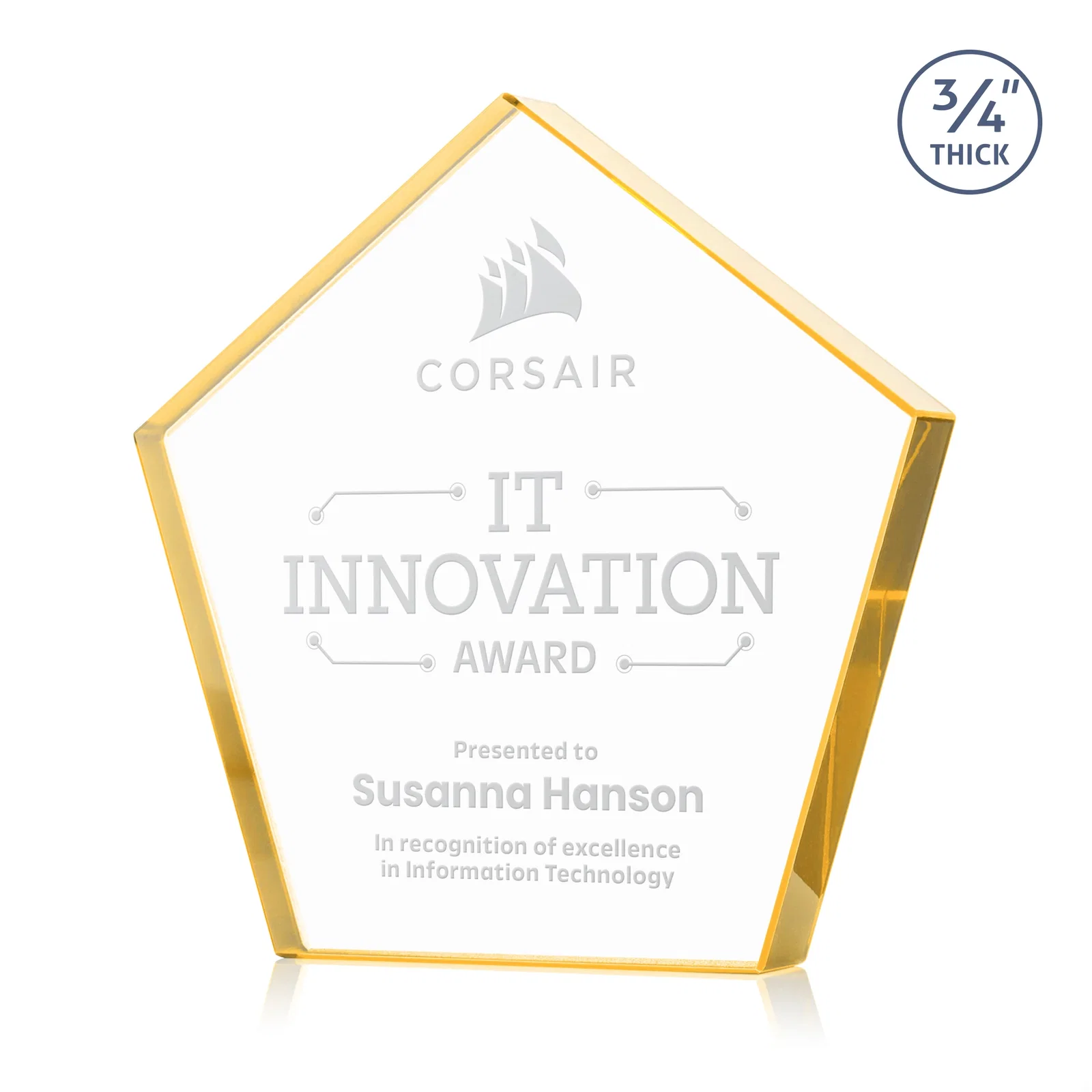 Custom Starfire Crystal Pentagon Award With Precision-Cut Edges, desk awards for safety achievement programs