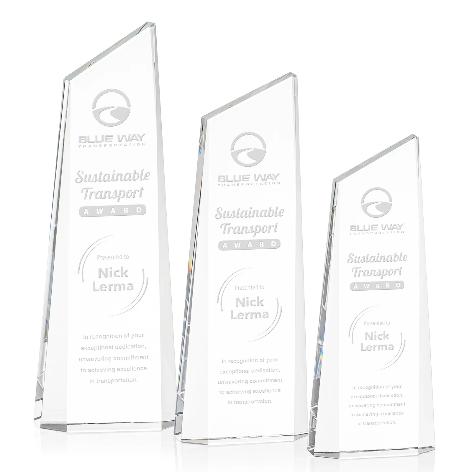 Custom Optical Crystal Deep-Bevel Slant-Top Tower Award - Belmont for employee recognition