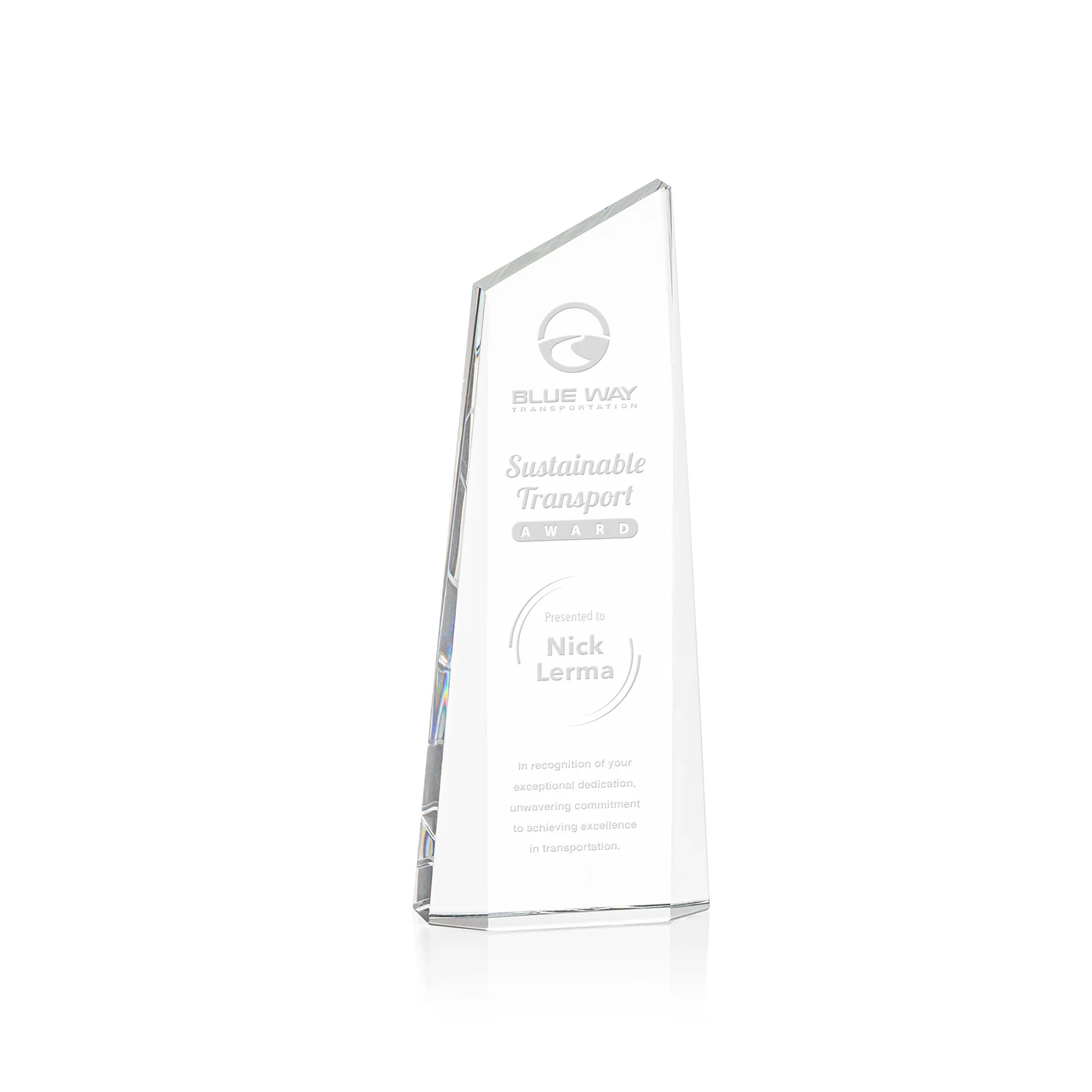 Custom Optical Crystal Deep-Bevel Slant-Top Tower Award - Belmont for corporate award ceremonies