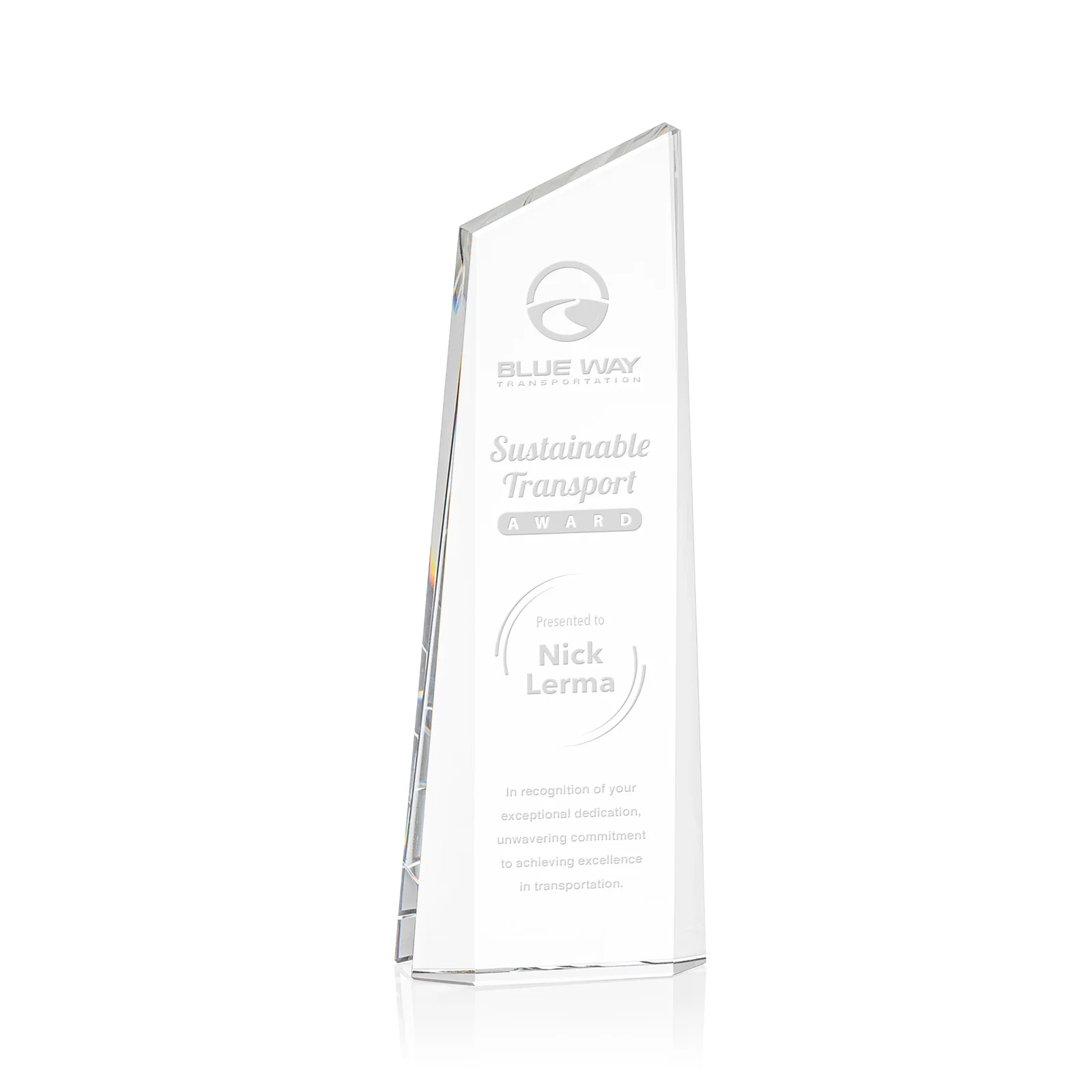 Custom Optical Crystal Deep-Bevel Slant-Top Tower Award - Belmont for service anniversary gifts