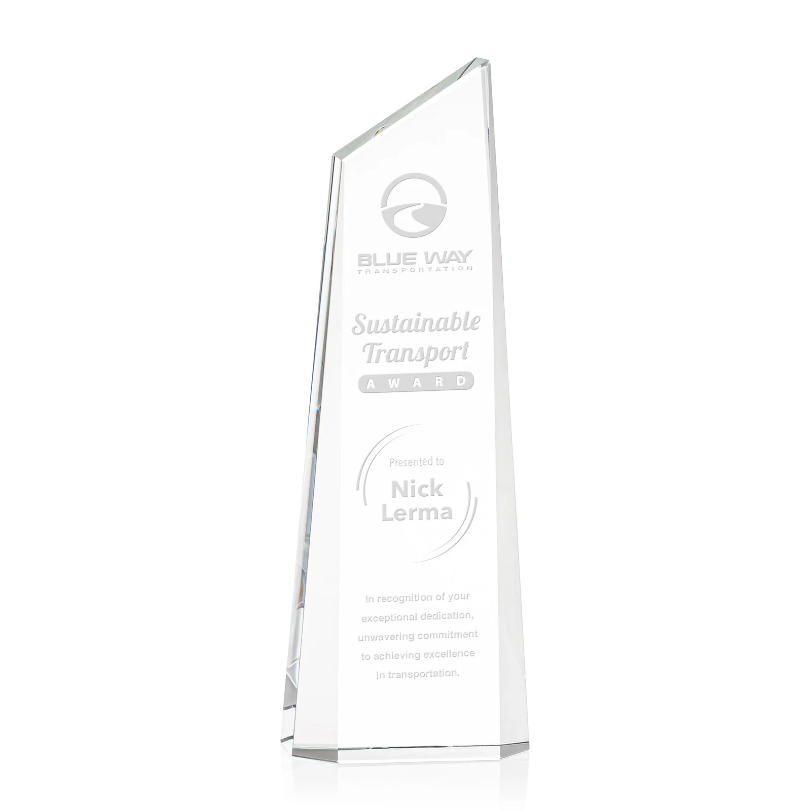 Custom Optical Crystal Deep-Bevel Slant-Top Tower Award - Belmont for sales achievement awards
